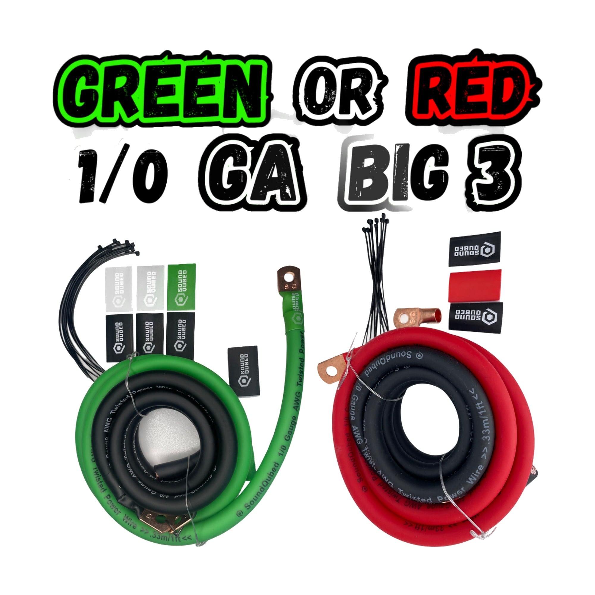 SoundQubed 1/0 Gauge Big 3 Upgrade Kit - CCA wire