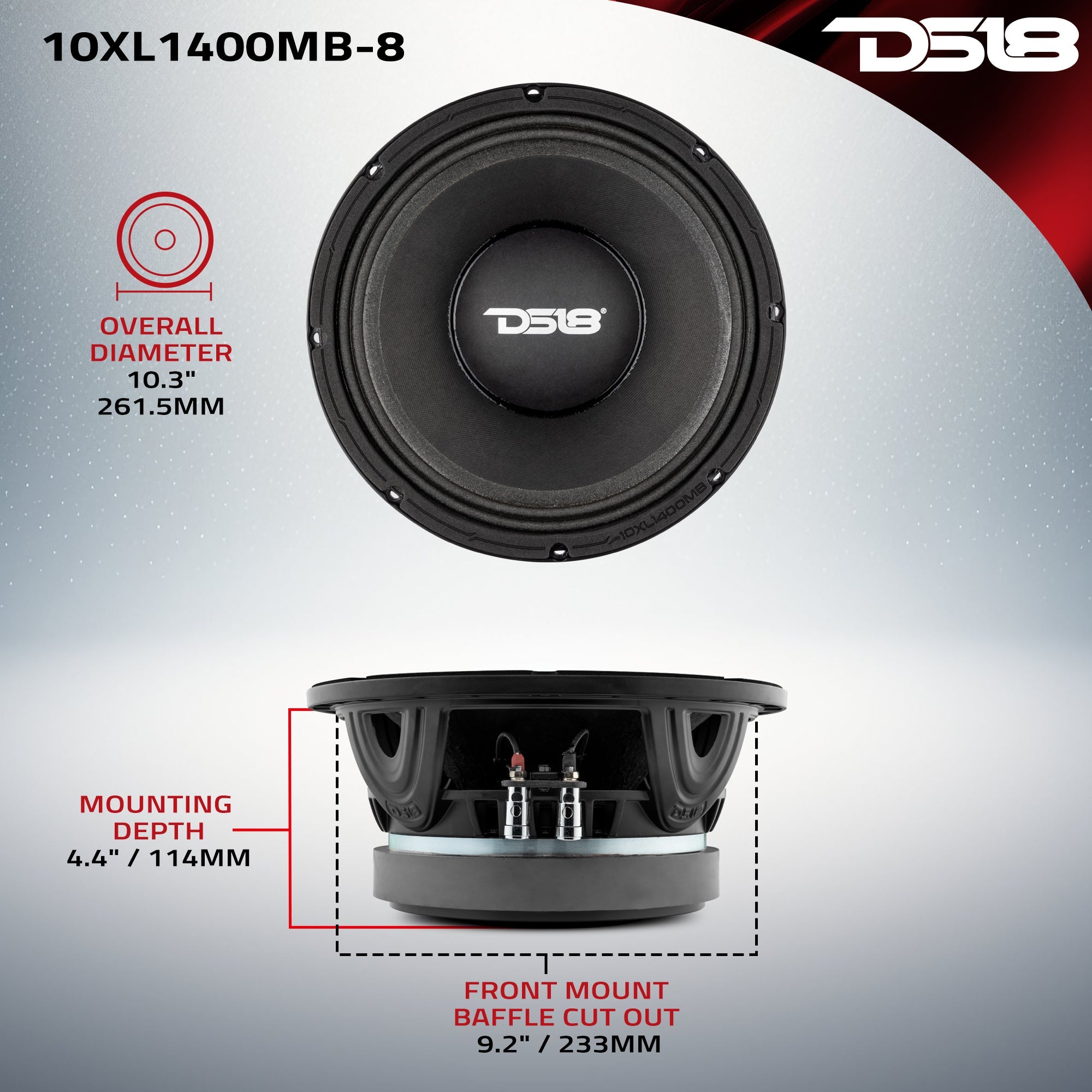 DS18 XL 10" Mid-Bass Loudspeaker 700 Watts Rms 8-Ohm