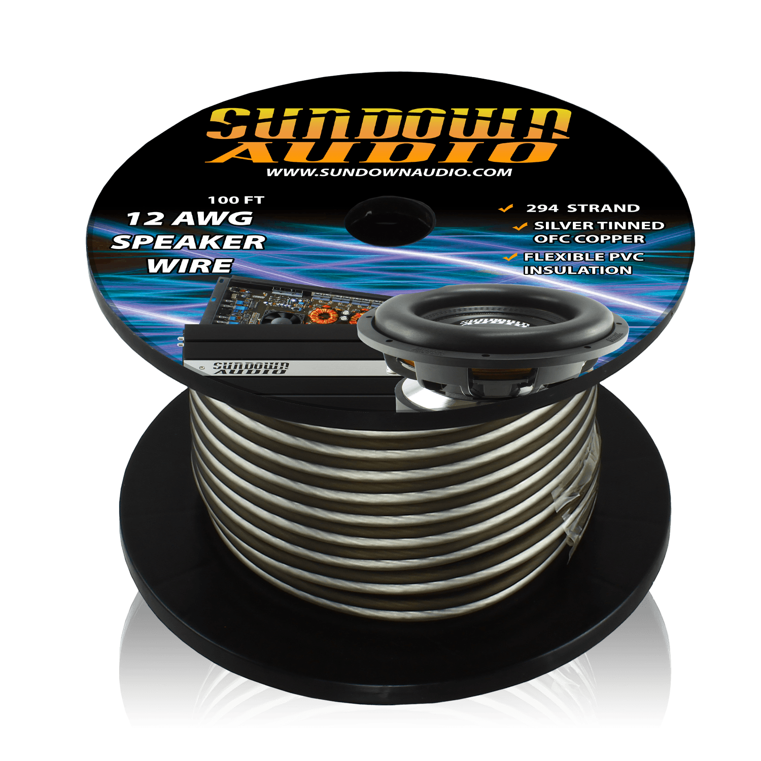 Sundown Audio 12 Gauge Silver/Black 100' Tinned OFC Oxygen Free Copper Speaker Wire
