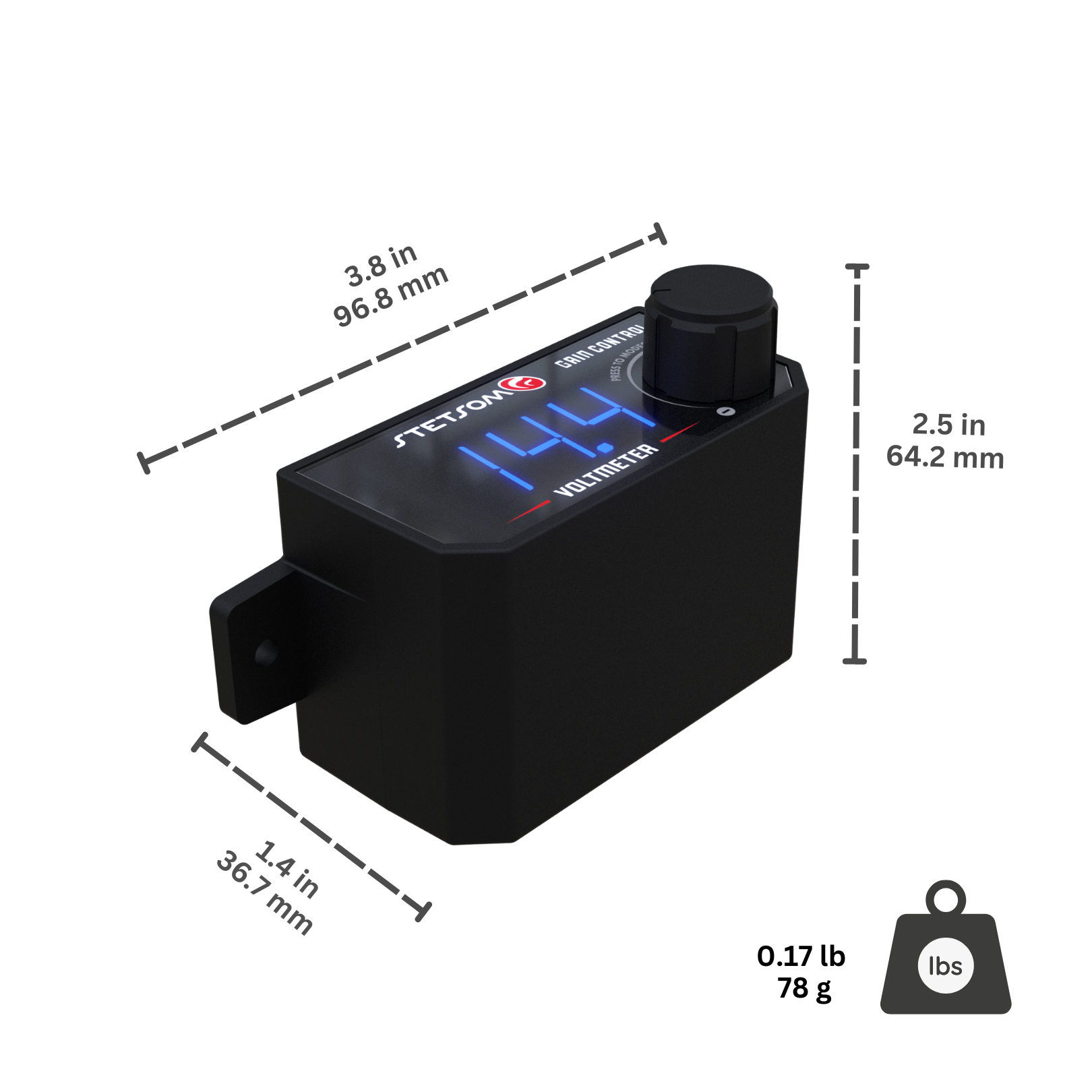 Stetsom 4in1 Universal Bass Knob Gain Control + Voltmeter + On/Off Switch + High to RCA Input Converter, Blue LED Displa