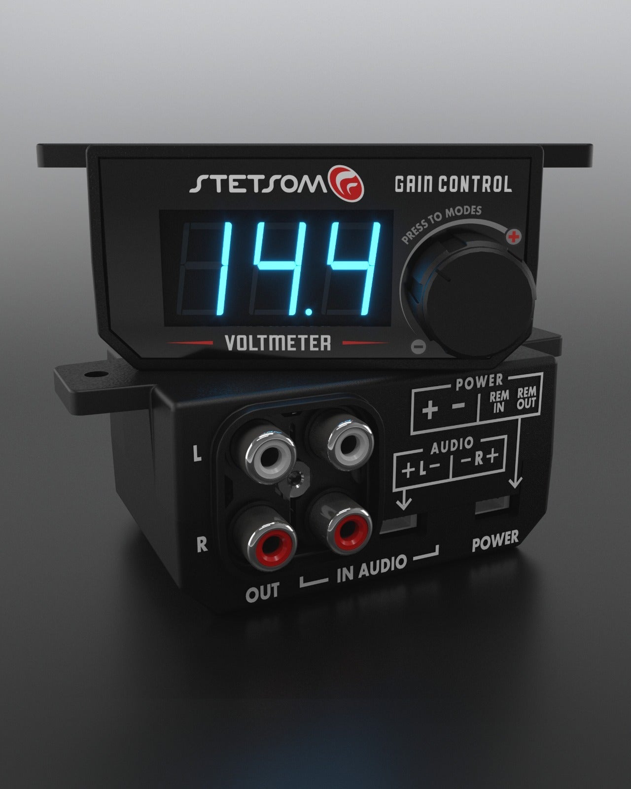 Stetsom 4in1 Universal Bass Knob Gain Control + Voltmeter + On/Off Switch + High to RCA Input Converter, Blue LED Displa
