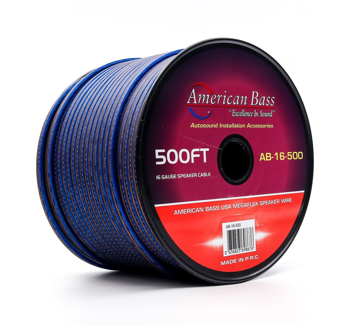 American Bass 16 Gauge Mega Flex CCA Speaker Wire — Blue/Black, 75 ft or 500 ft