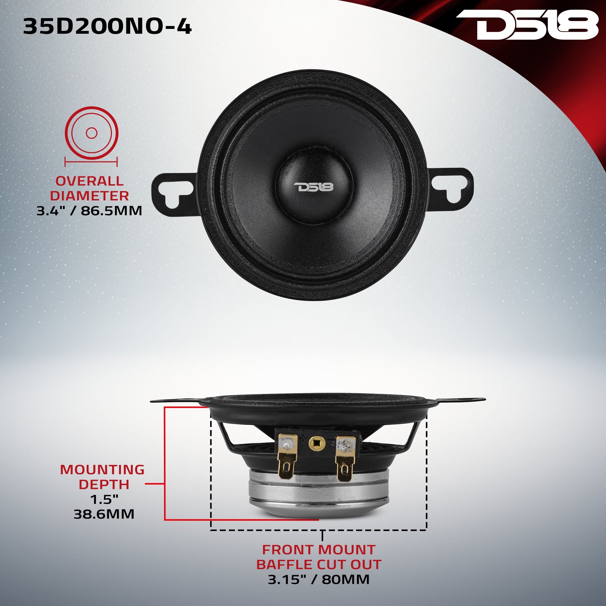 DS18 3.5” OEM Dashboard Loudspeaker with Neodymium Magnet | 100W RMS 4-Ohm