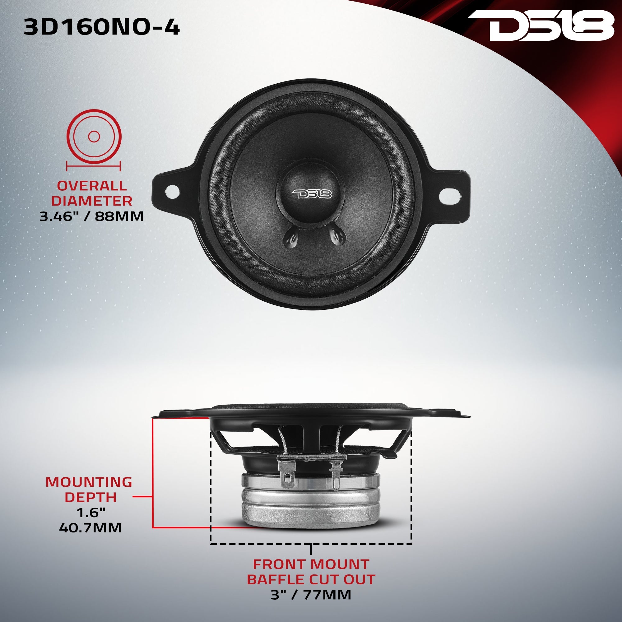 DS18 3" OEM Dashboard Loudspeaker with Neodymium Magnet | 80W RMS 4-Ohm