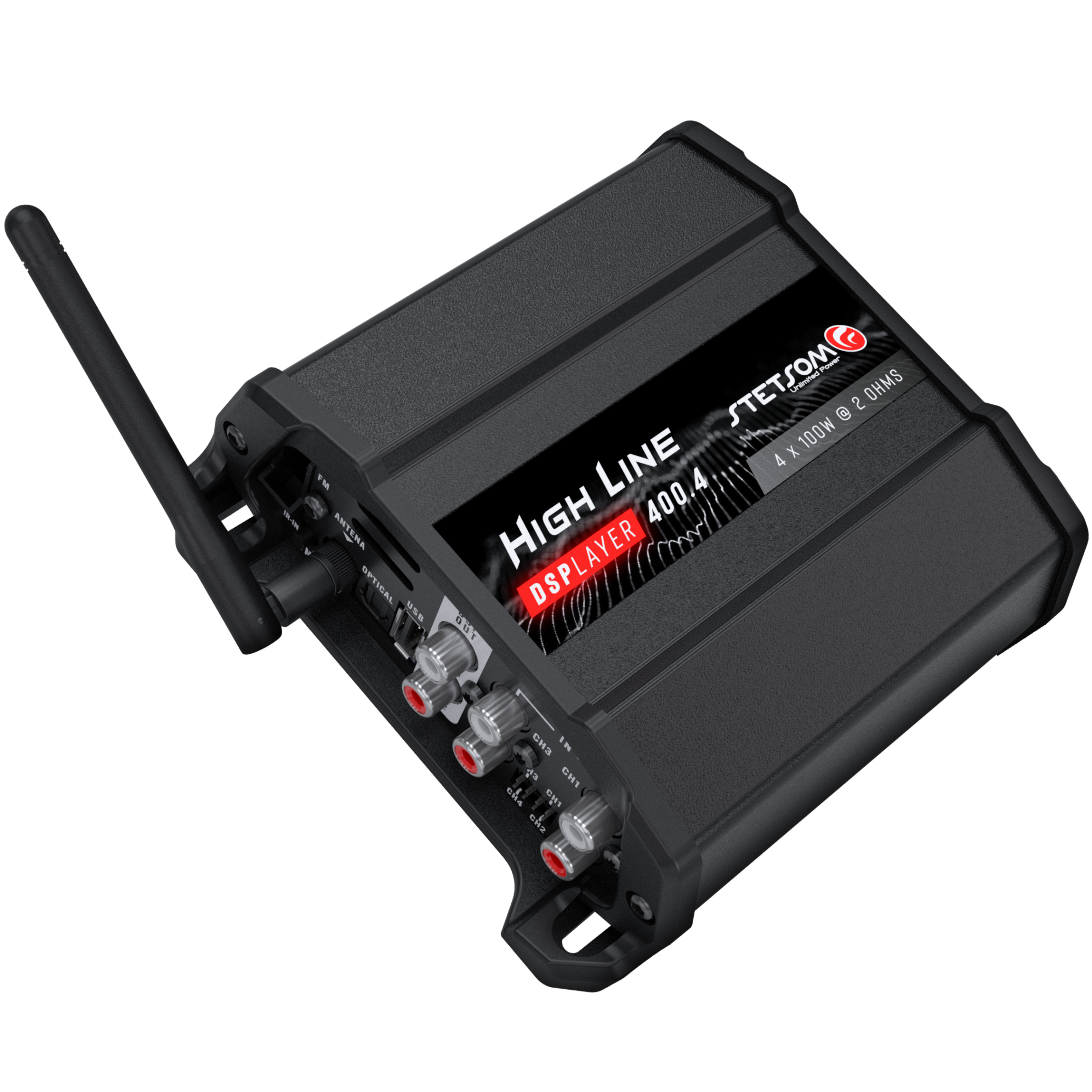 Stetsom High Line DSPLAYER 400.4, Car Audio Amplifier with DSP, Bluetooth, FM Radio, Multiple Audio Inputs, Mobile App C