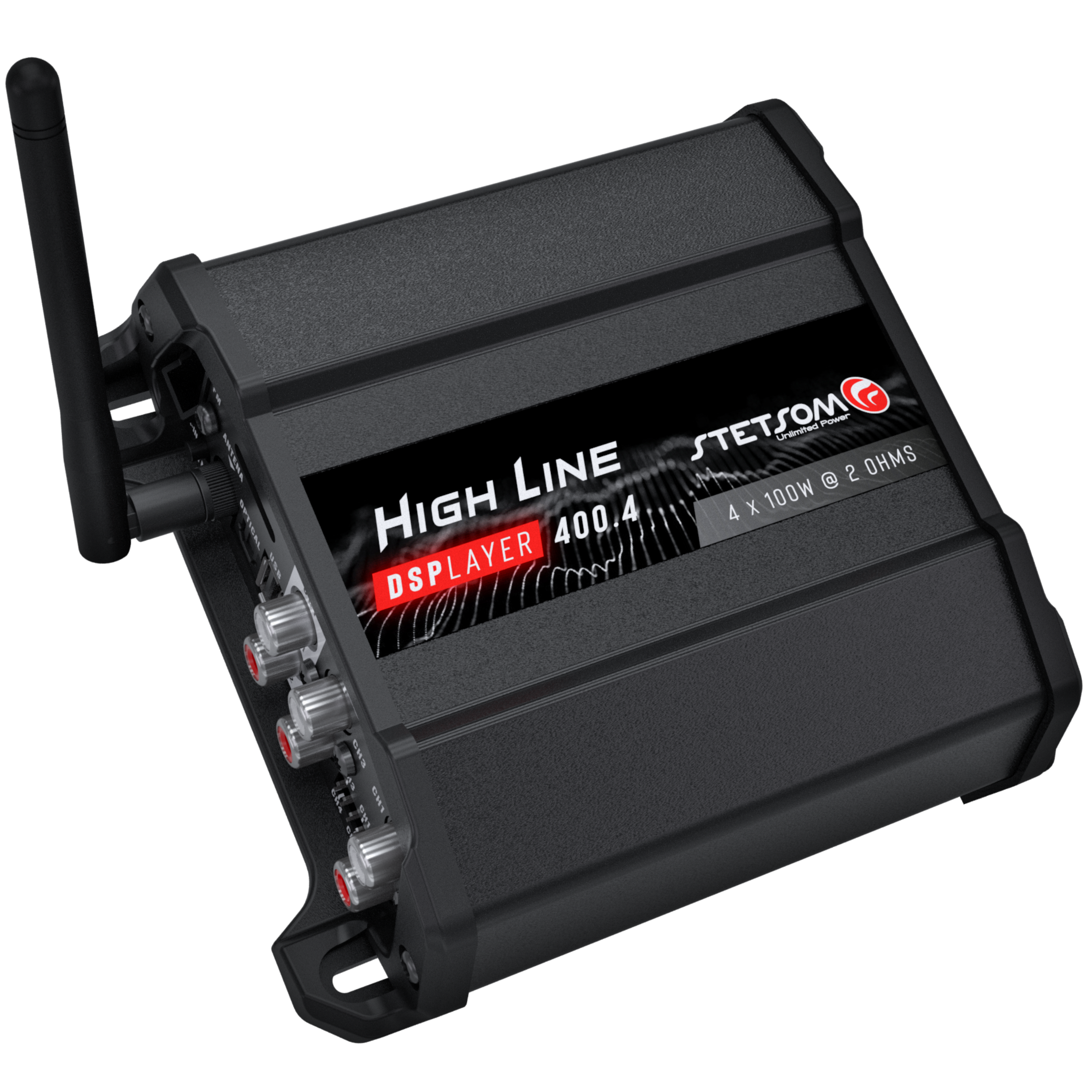 Stetsom High Line DSPLAYER 400.4, Car Audio Amplifier with DSP, Bluetooth, FM Radio, Multiple Audio Inputs, Mobile App C