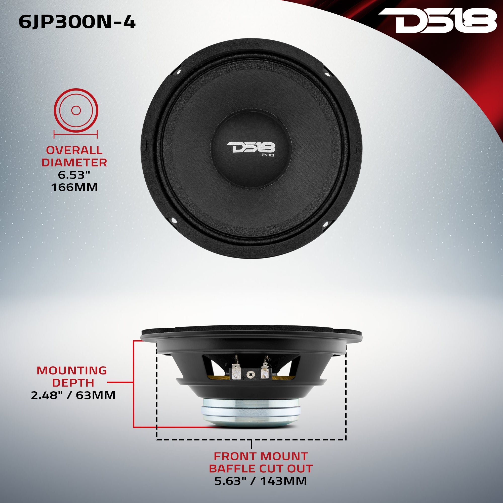 DS18 PRO 6.5" Neodymium Full-Range Loudspeaker 150 Watts Rms 4-Ohm (Used in JP6NEO Jeep Enclosures)