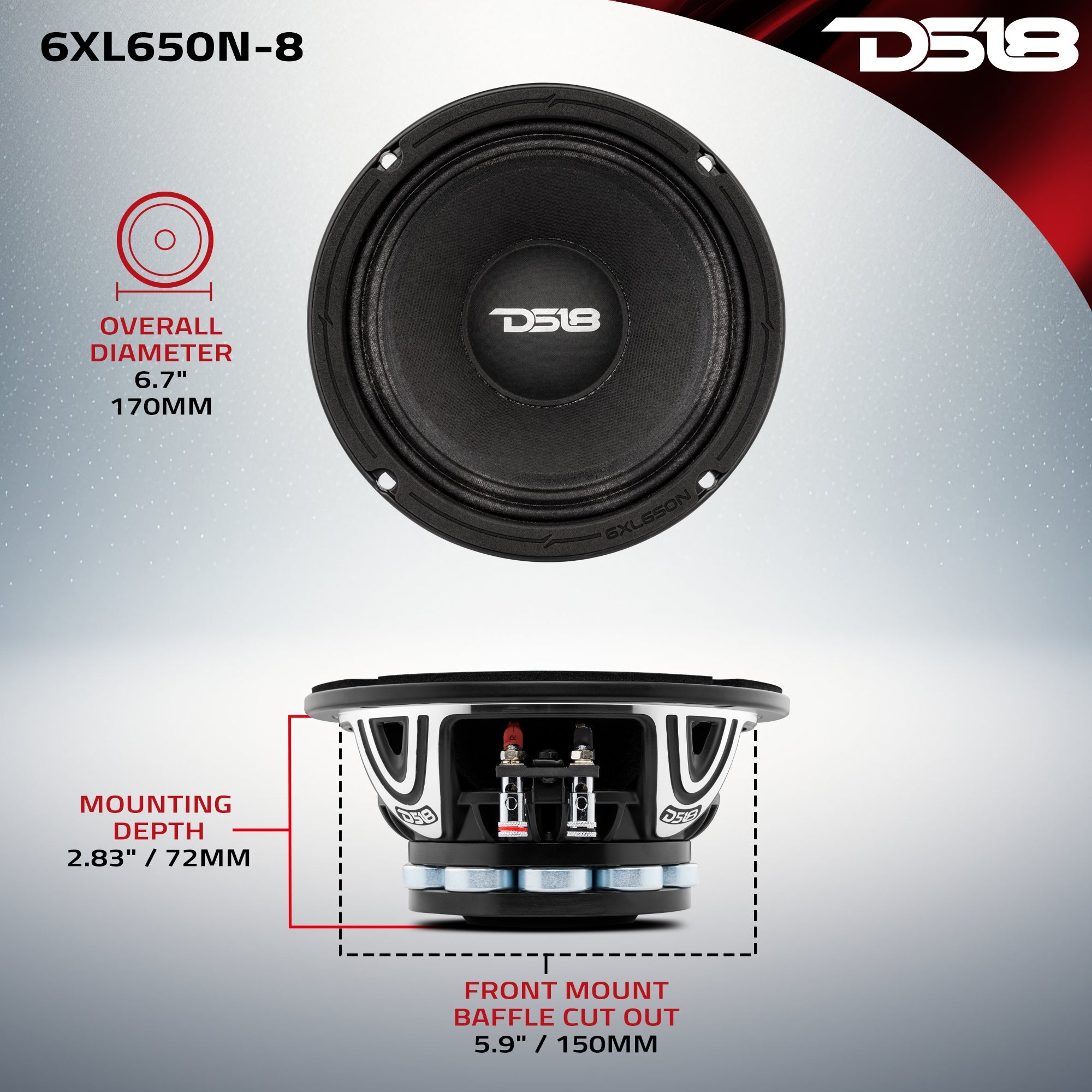 DS18 XL 6.5" Neodymium Rings Mid-Range Loudspeaker 325 Watts Rms 8-Ohm