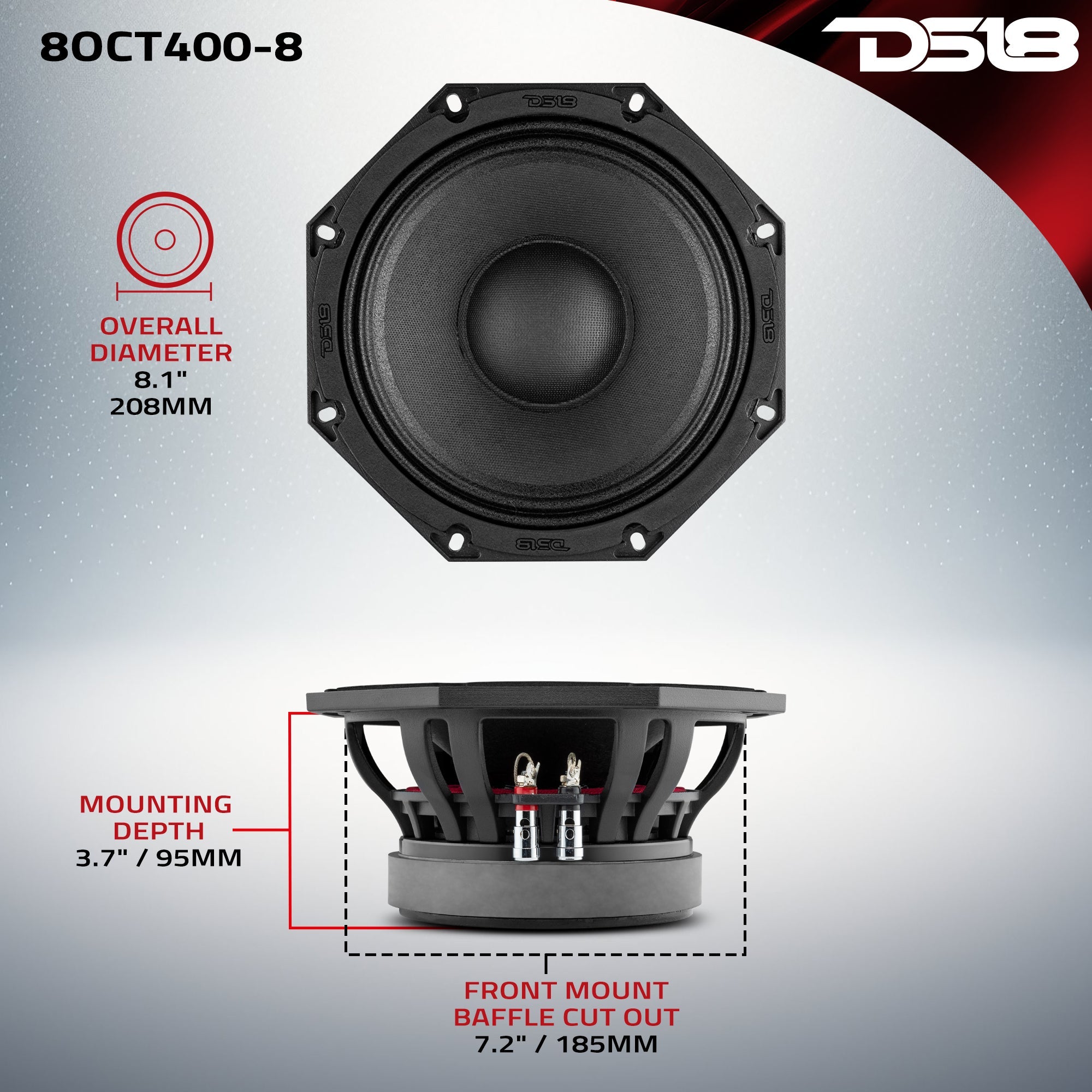 DS18 Octagonal 8" Mid-Range Loudspeaker 400 Watts Rms 8-Ohm
