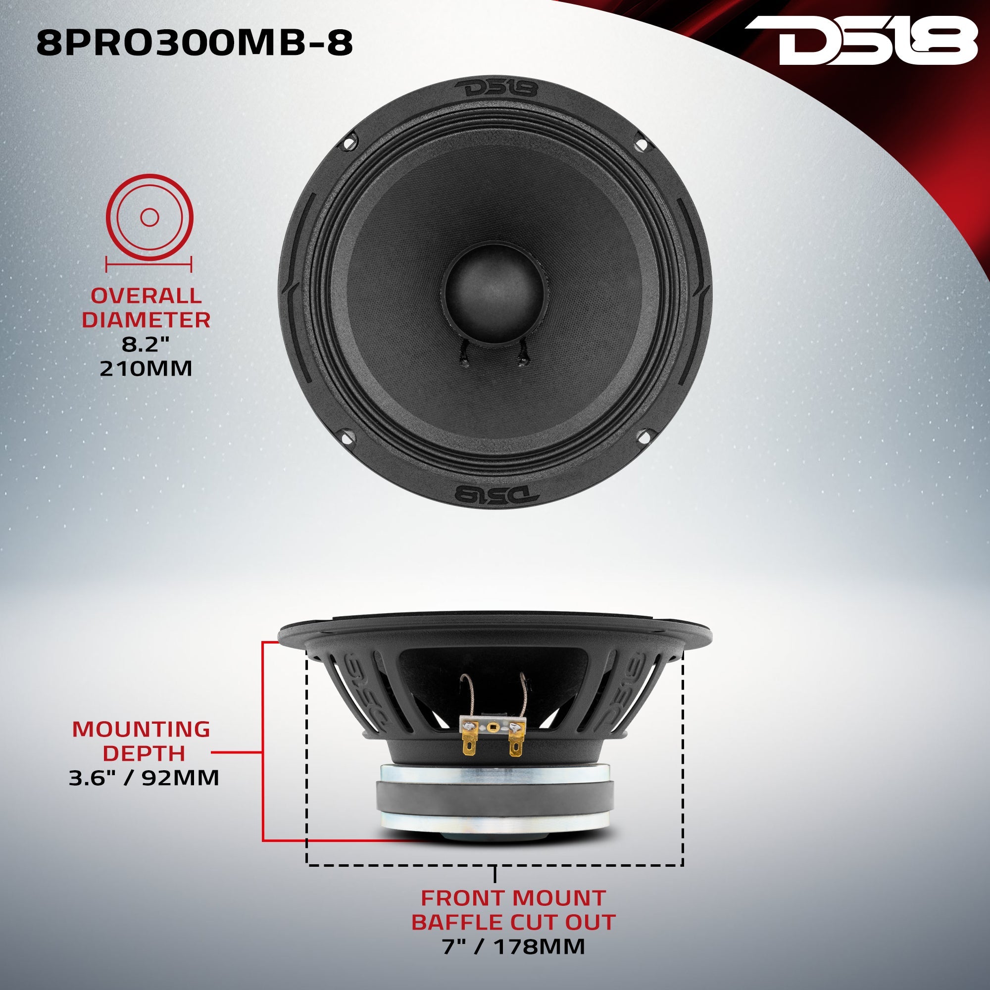 DS18 8" Mid-Bass Loudspeaker 150 Watts Rms 4-Ohm