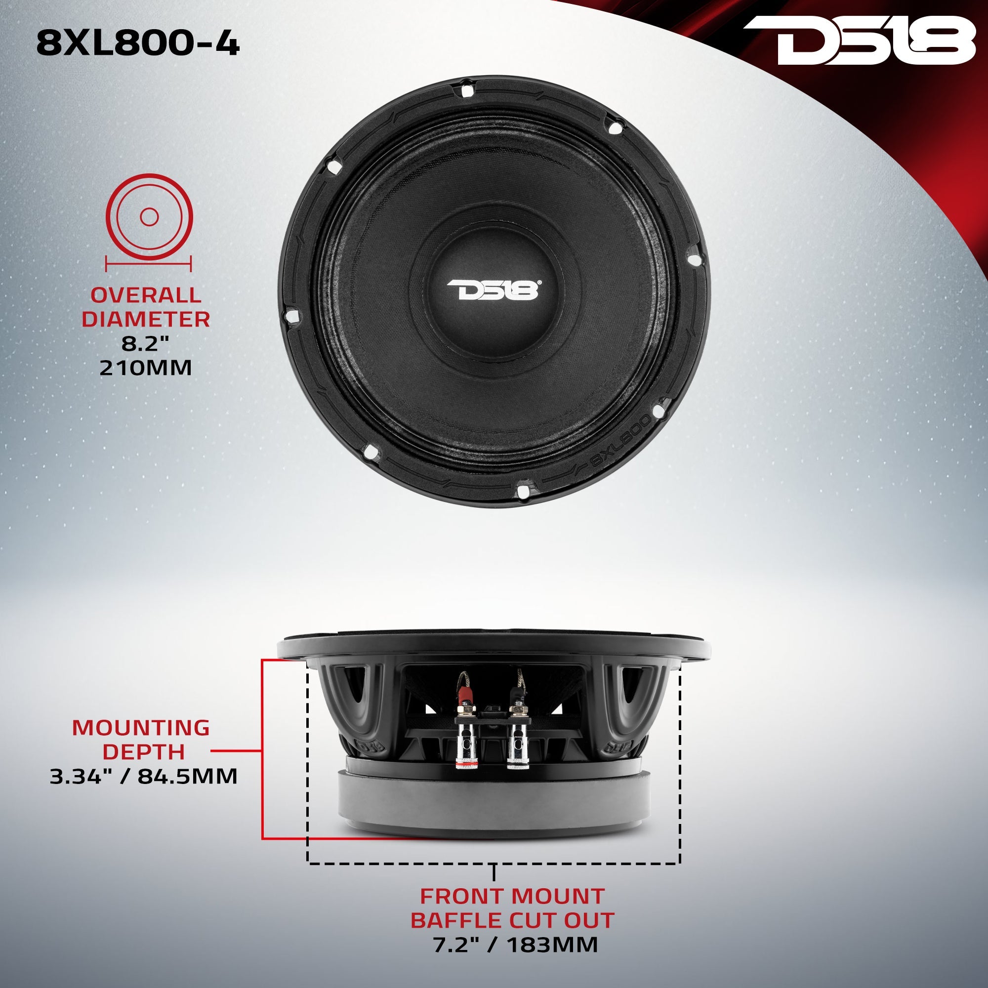 DS18 XL 8" Mid-Range Loudspeaker 400 Watts Rms 4-Ohm