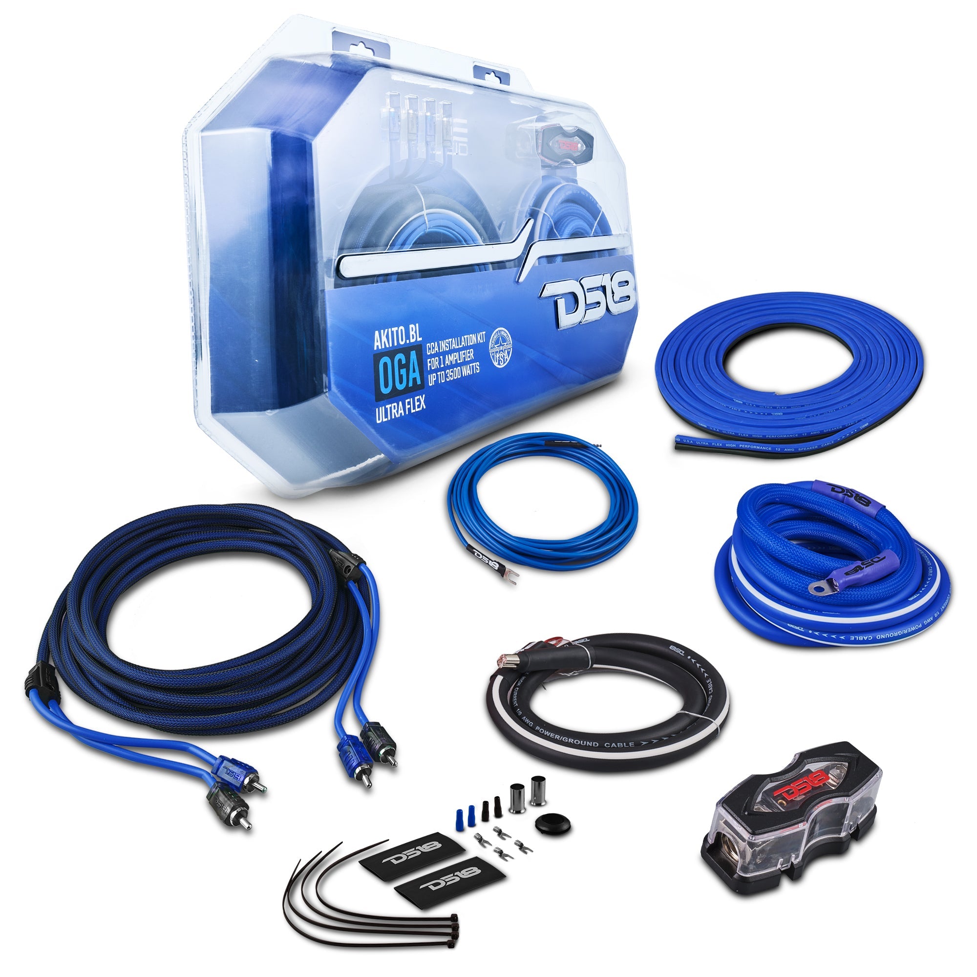 DS18 0-GA Amplifier Installation Wiring Kit - Blue