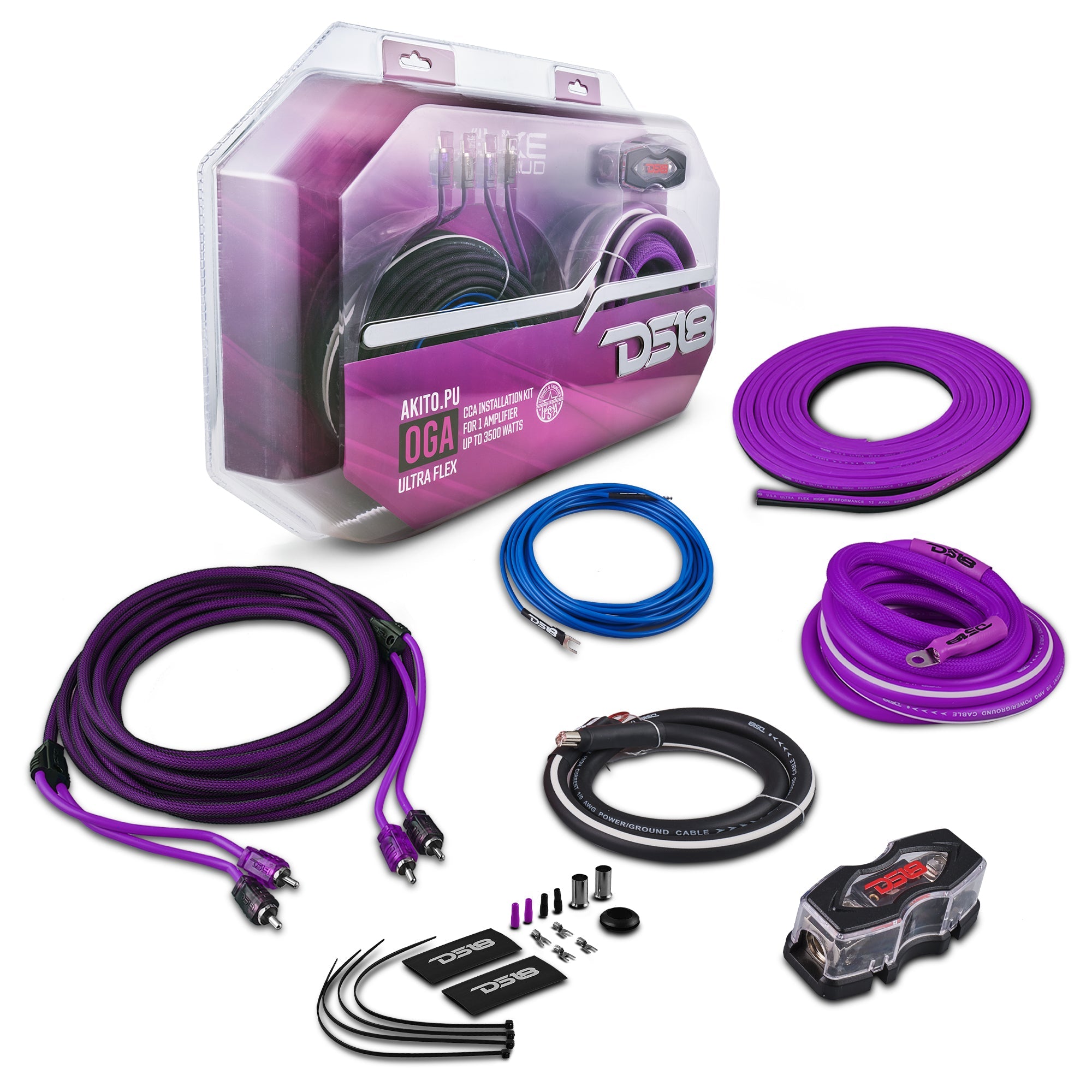 DS18 0-GA Amplifier Installation Wiring Kit - Purple