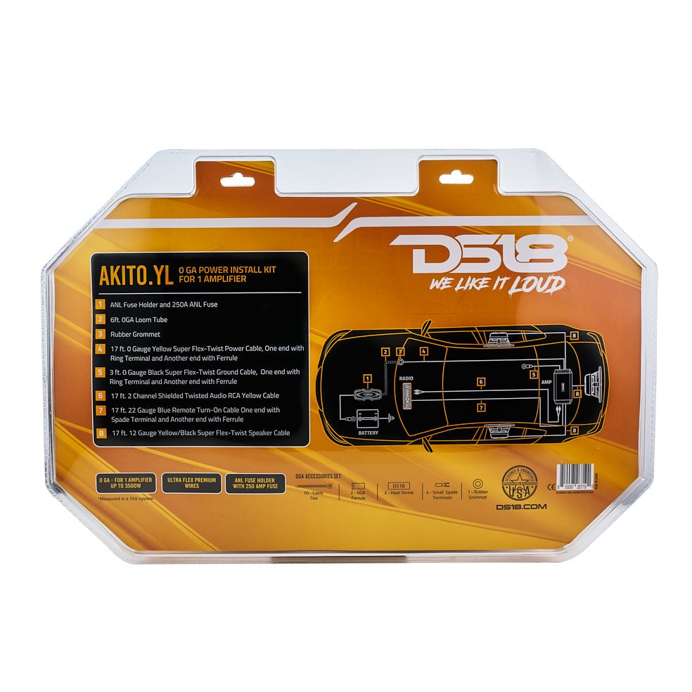 DS18 0-GA Amplifier Installation Wiring Kit - Yellow