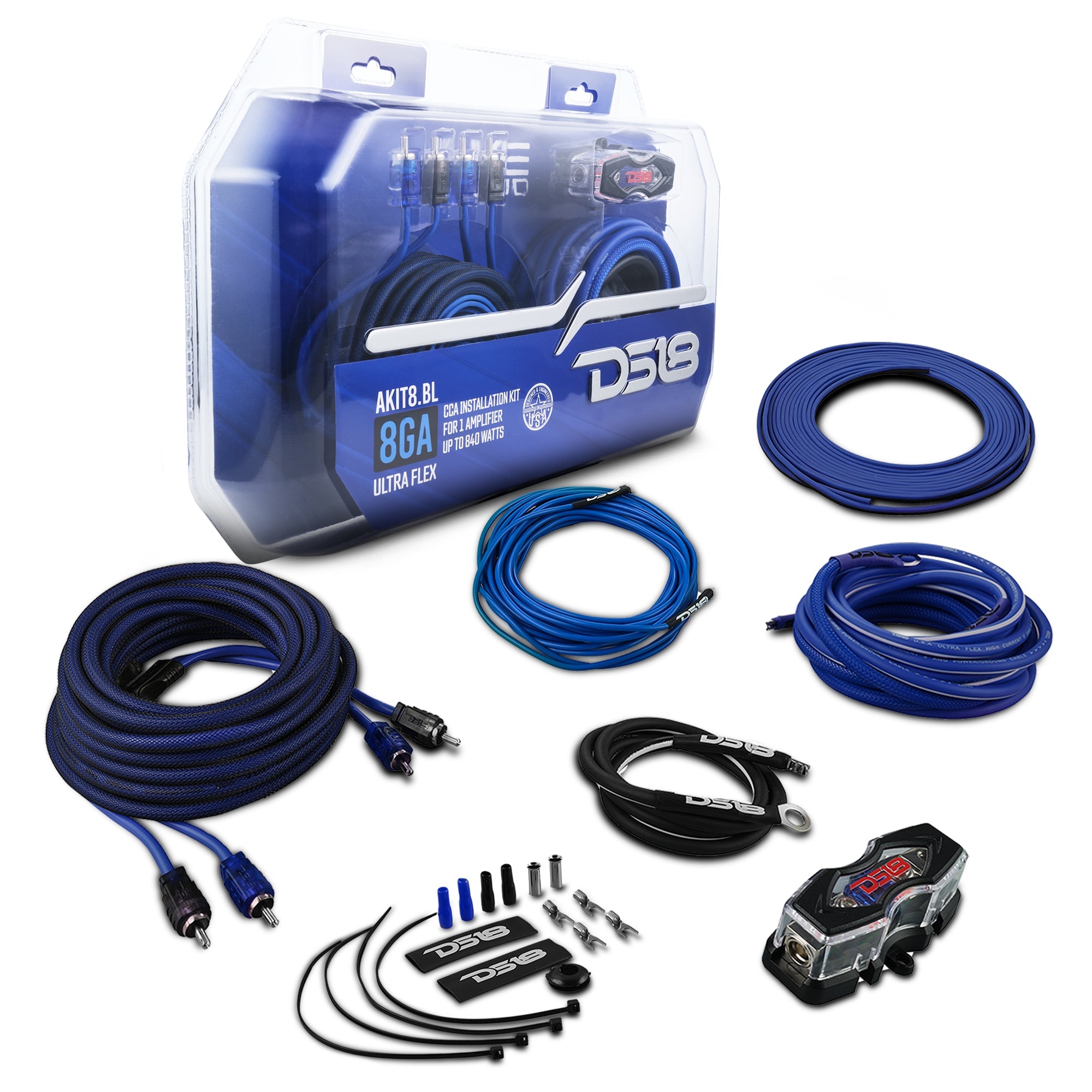 DS18 8-GA Amplifier Installation Wiring Kit - Blue