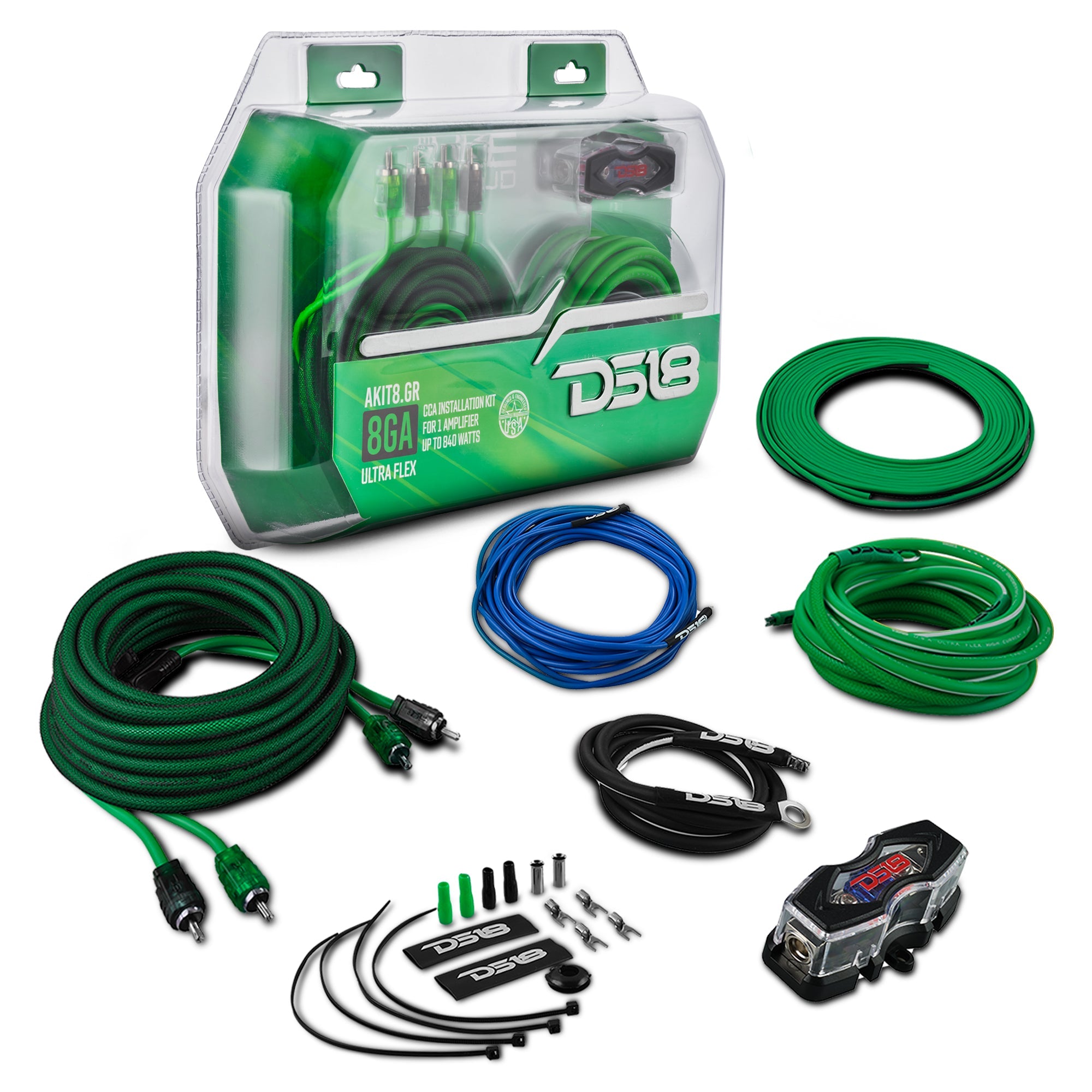 DS18 8-GA Amplifier Installation Wiring Kit - Green