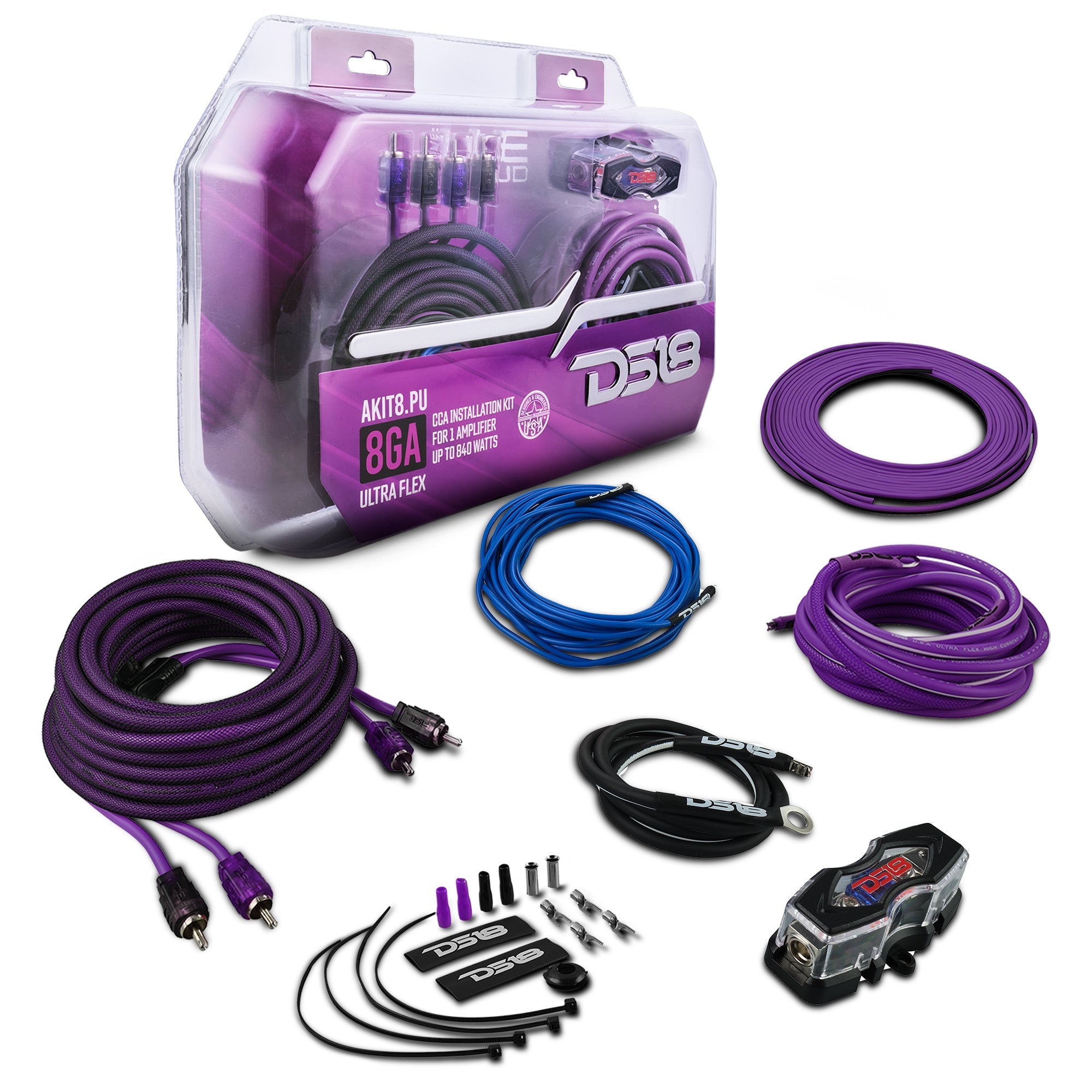 DS18 8-GA Amplifier Installation Wiring Kit - Purple