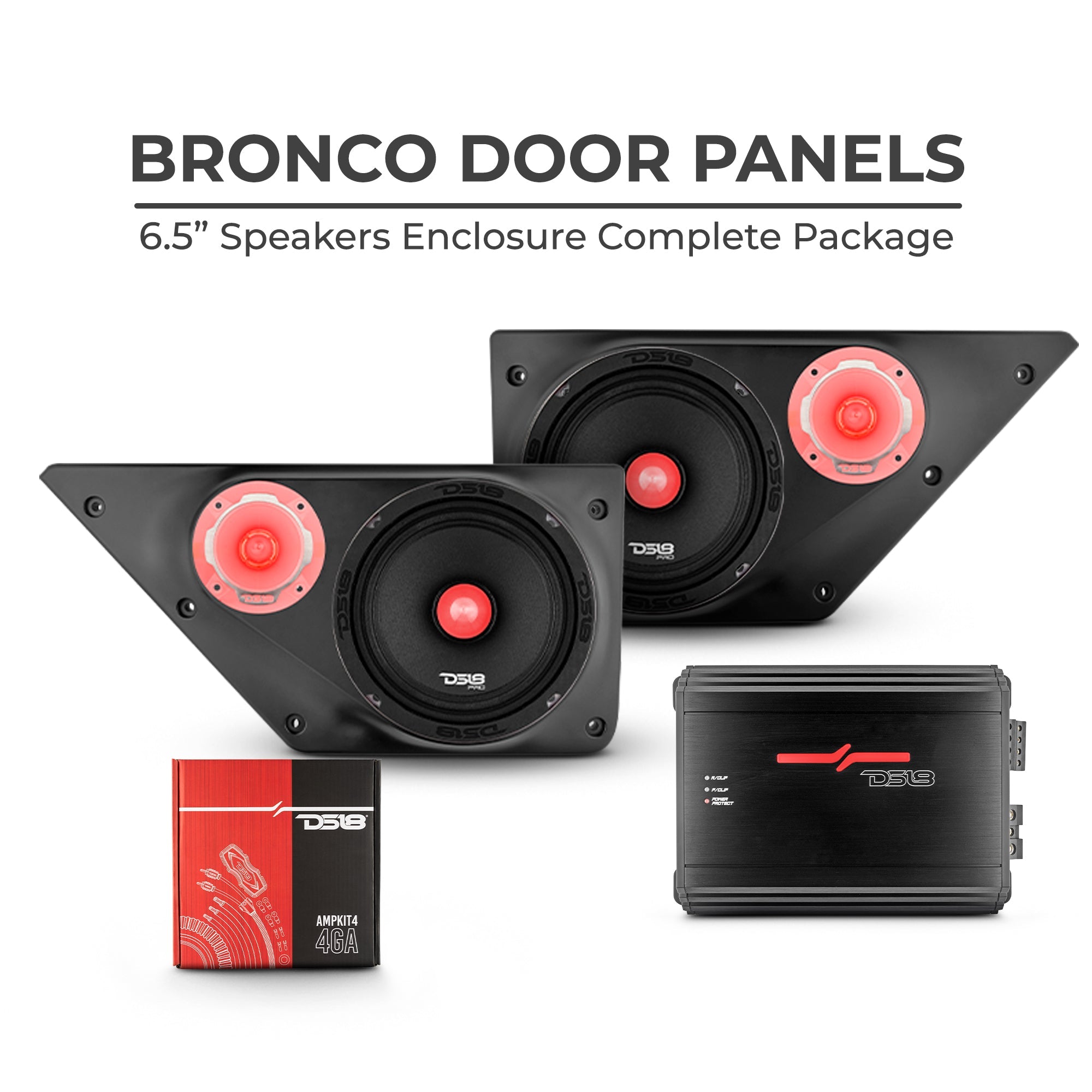 DS18 Ford Bronco 6th GEN Loaded Front Door 6.5" Speakers and 3.78" Tweeter Speaker Panels Package