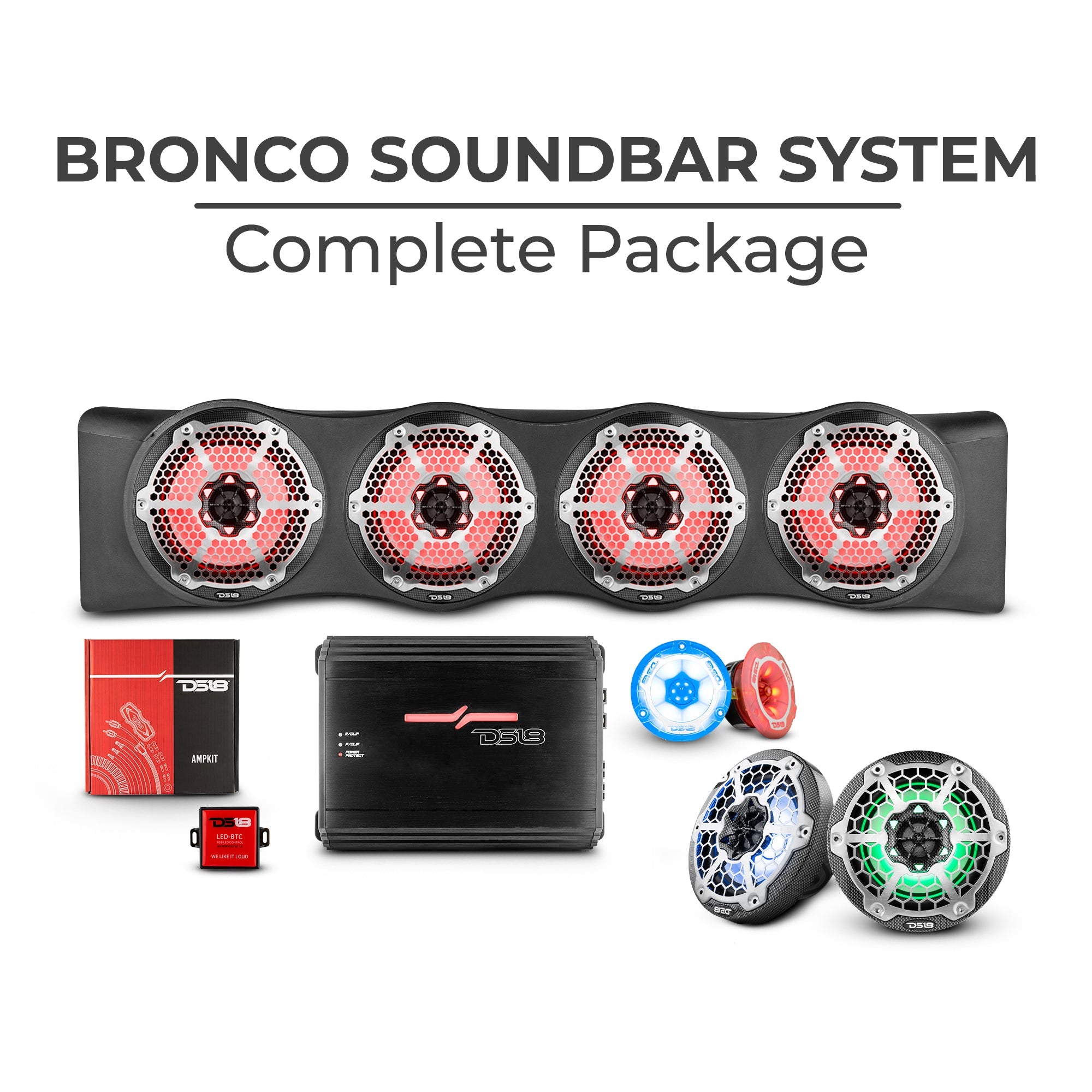 DS18 Bronco 6th Gen 4 Door Rear Mount Sound Bar System Complete Package.