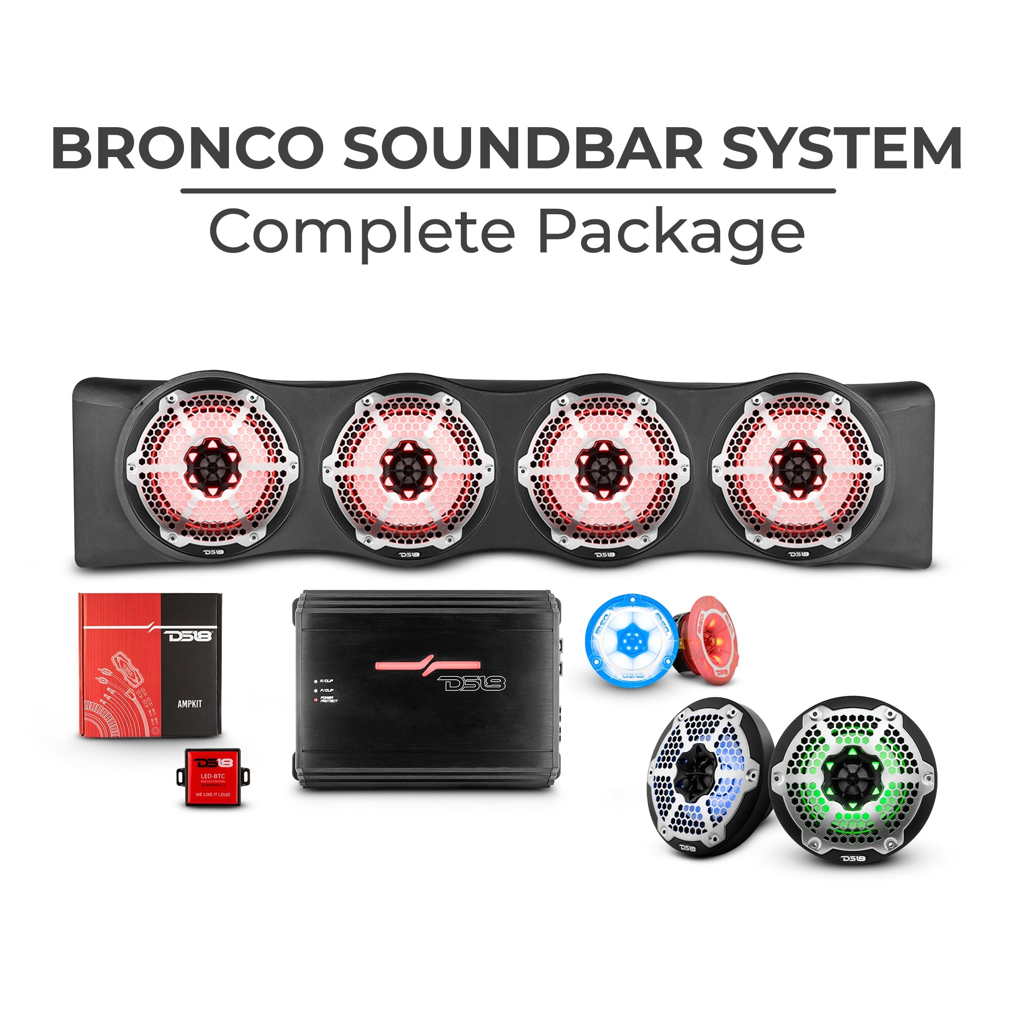 DS18 Bronco 6th Gen 4 Door Rear Mount Sound Bar System Complete Package.