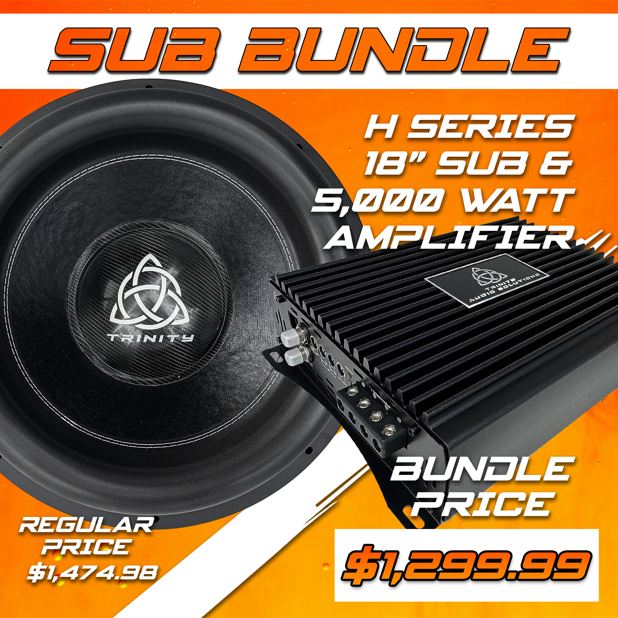 Trinity Audio Solutions H Series 18" Subwoofer + 5000.1v2 Monoblock Amp Bundle — 3,500W RMS