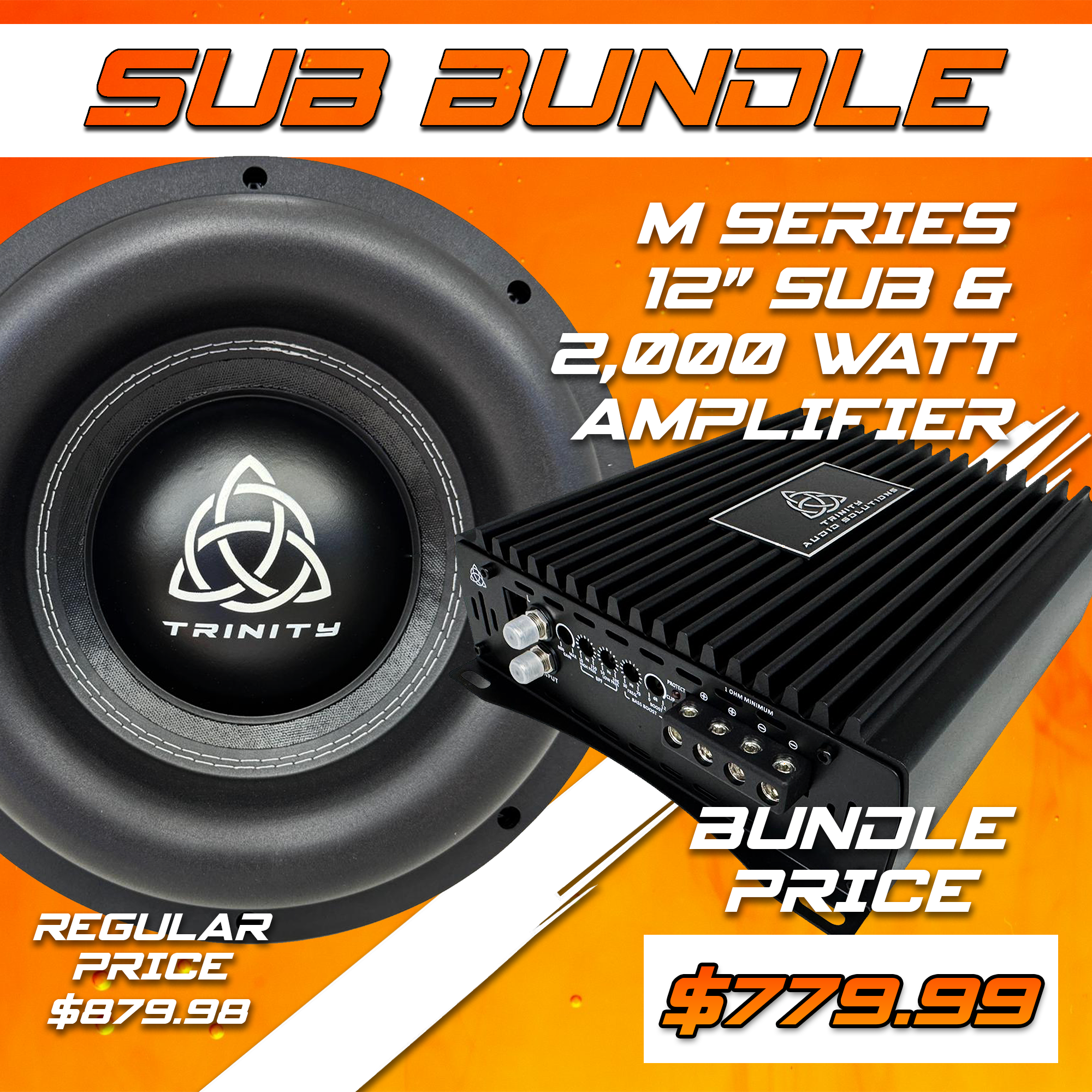 Trinity Audio Solutions Single M Series 12" Subwoofer & 2000.1v2 2,000W Monoblock Amplifier