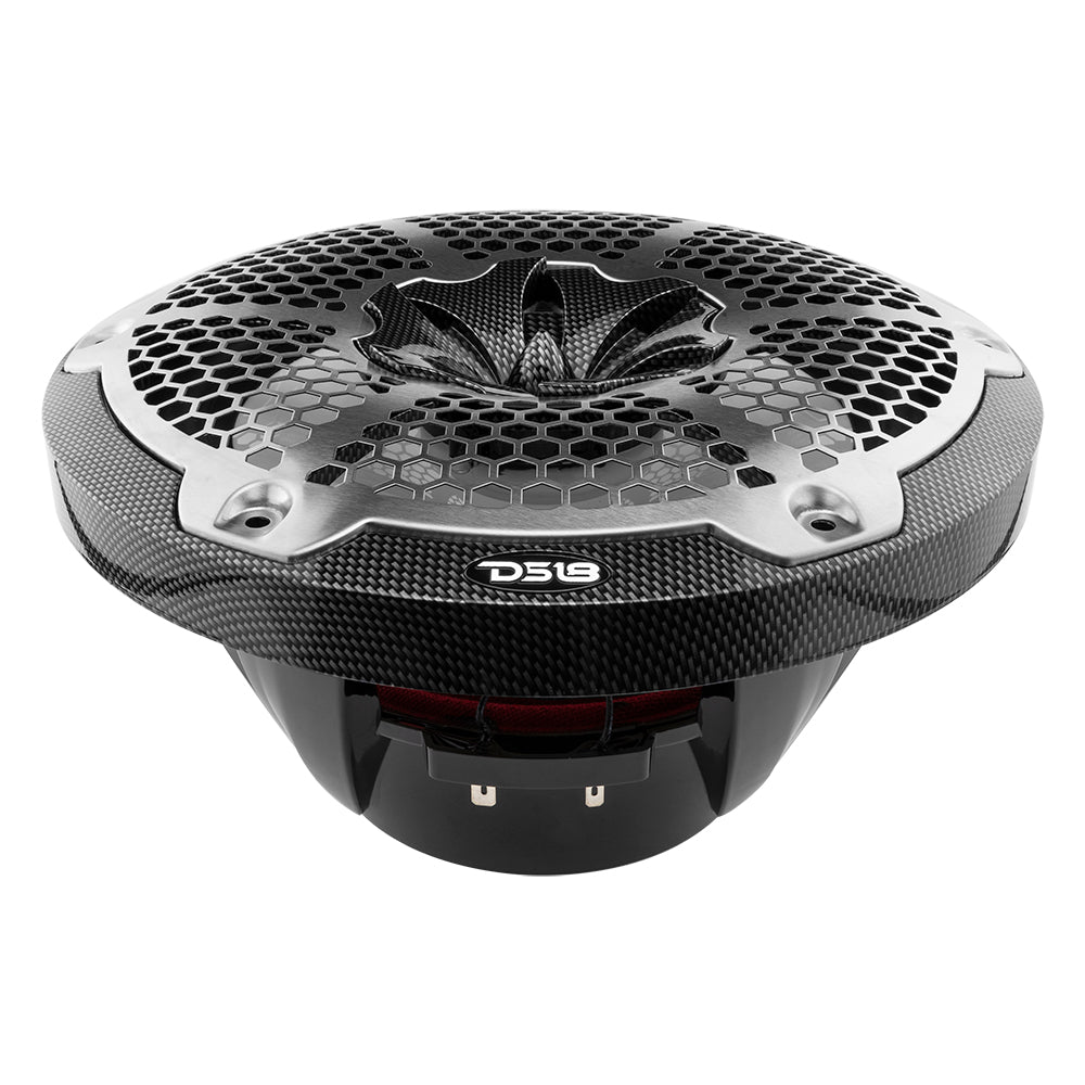 DS18 NXL 10" 2-Way Coaxial Marine Speaker With LED RGB Lights 200 Watts Rms 4-Ohm -Black Carbon Fiber