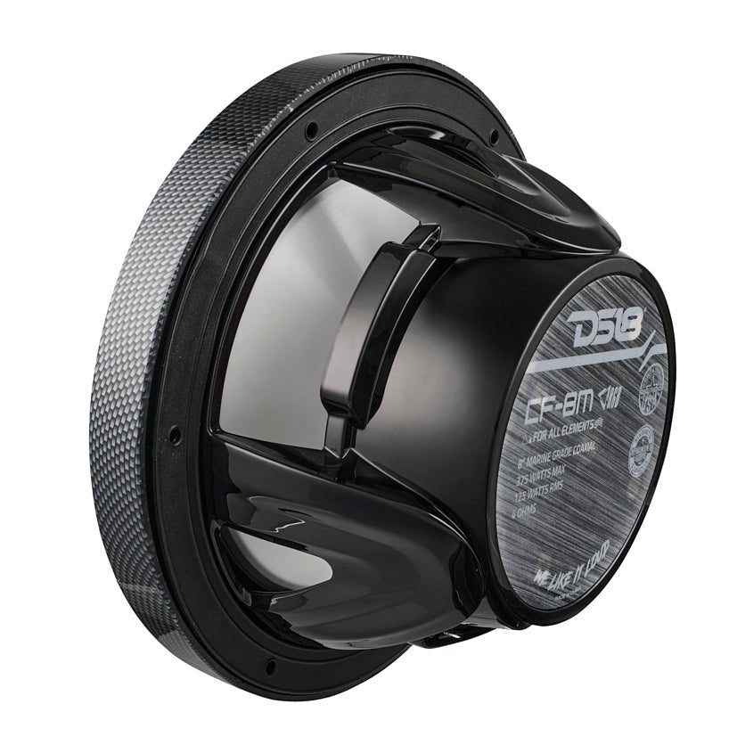 DS18 NXL 8" 2-Way Coaxial Marine Speaker With LED RGB Lights 125 Watts Rms 4-Ohm - Black Carbon Fiber