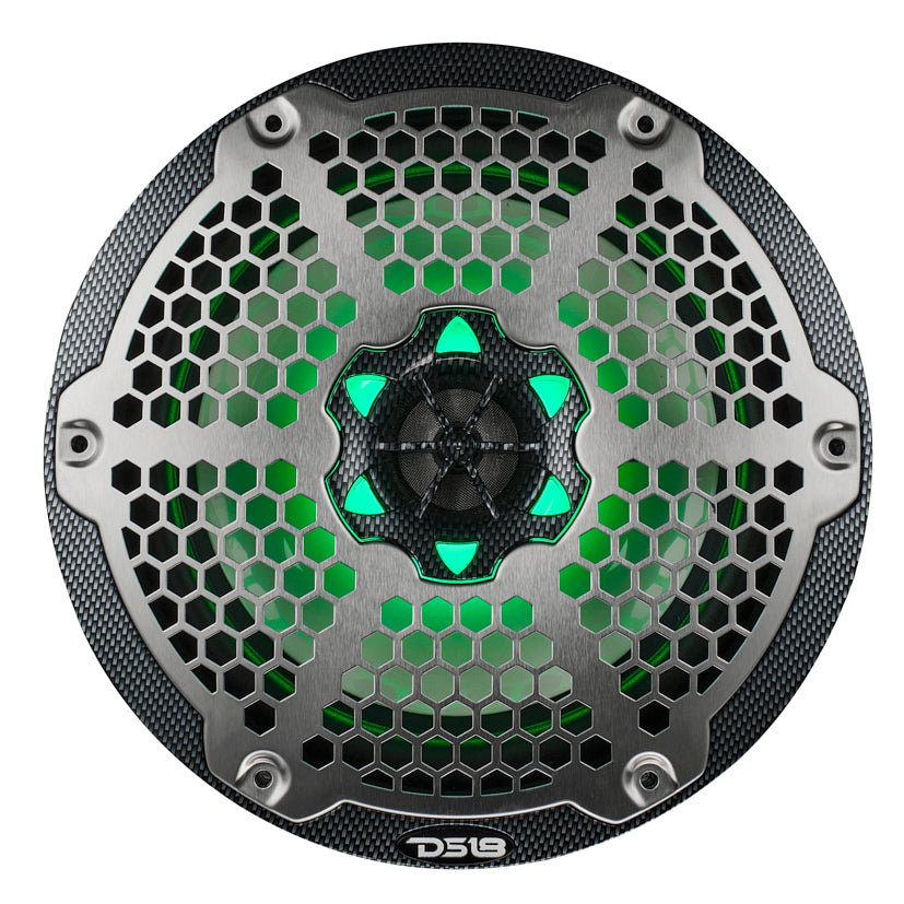 DS18 NXL 8" 2-Way Coaxial Marine Speaker With LED RGB Lights 125 Watts Rms 4-Ohm - Black Carbon Fiber