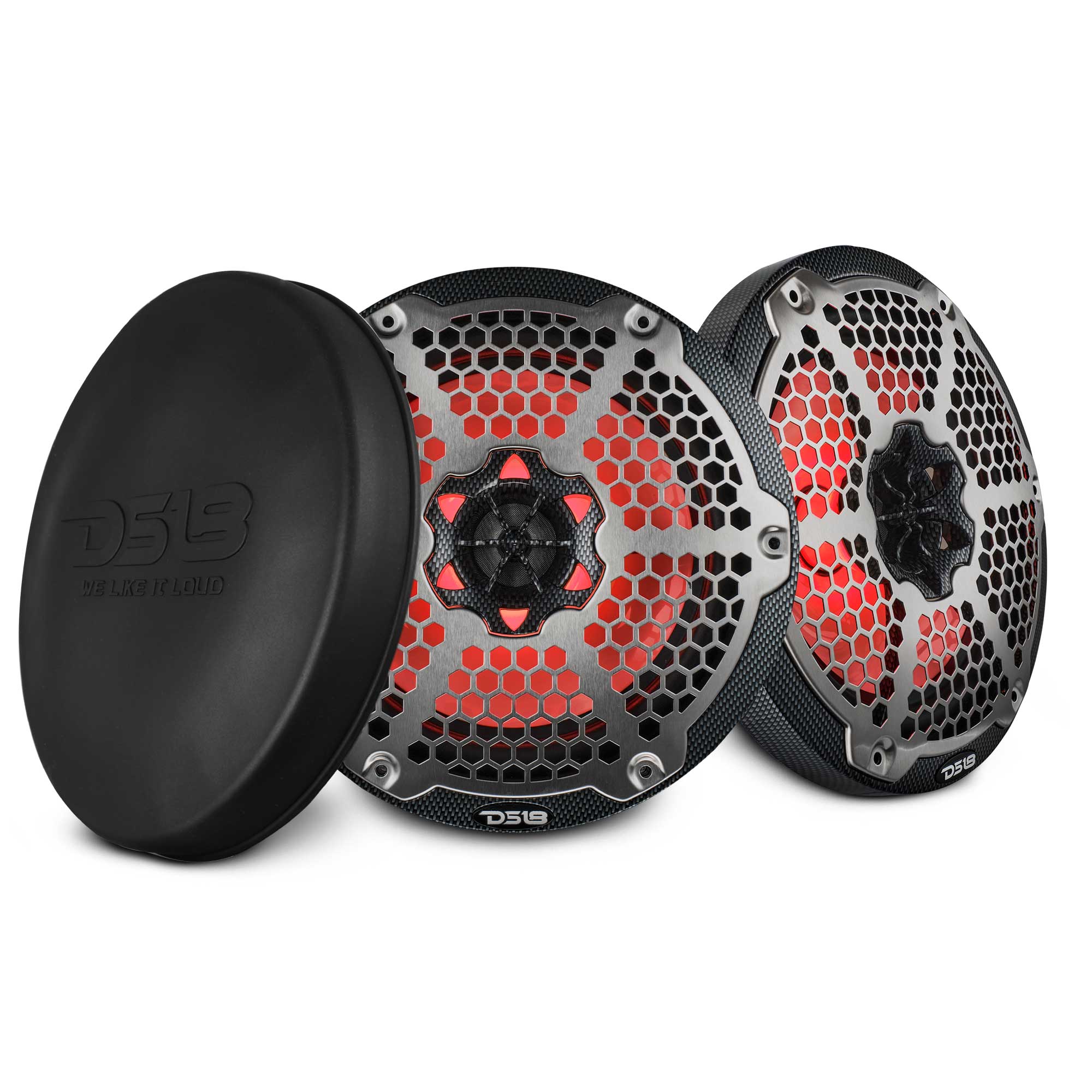 DS18 NXL 8" 2-Way Coaxial Marine Speaker With LED RGB Lights 125 Watts Rms 4-Ohm - Black Carbon Fiber
