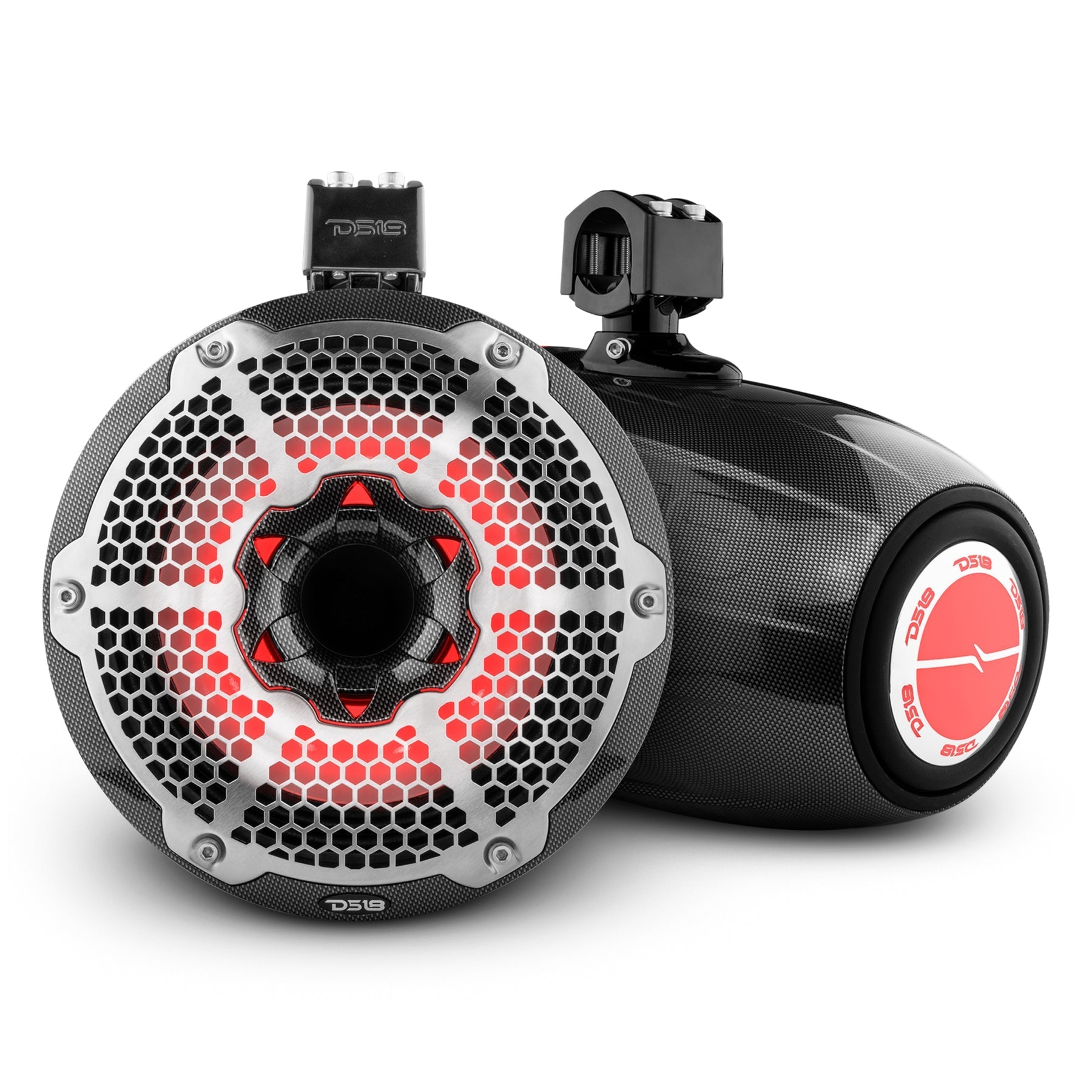 DS18 NXL 10" Neodymium Marine and Powersports Towers with Built-in Passive Radiator, 1" Driver and LED RGB Lights 300 Watts Rms