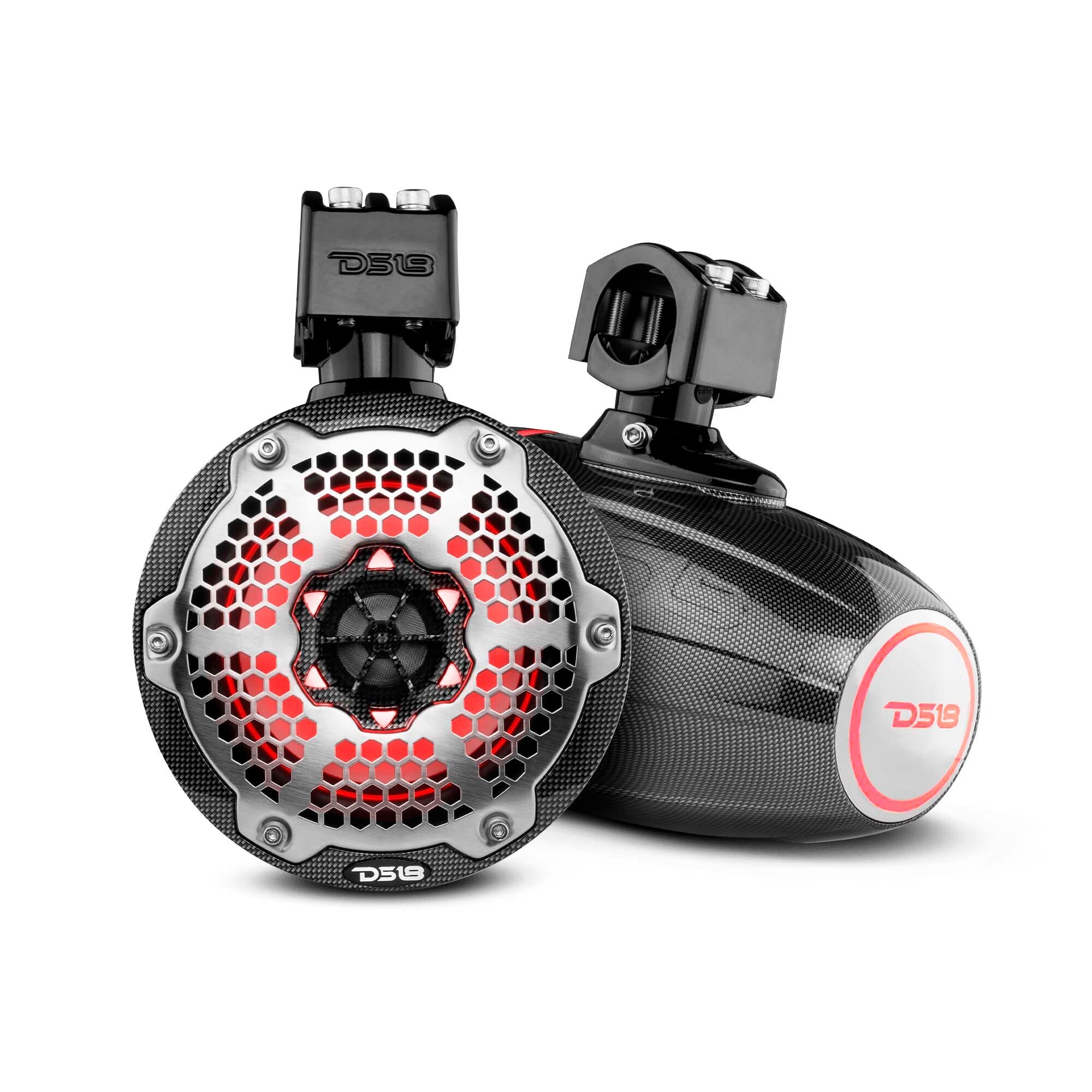 DS18 NXL 6.5" Marine and Powersports Towers LED RGB Lights 100 Watts Rms - Black Carbon Fiber