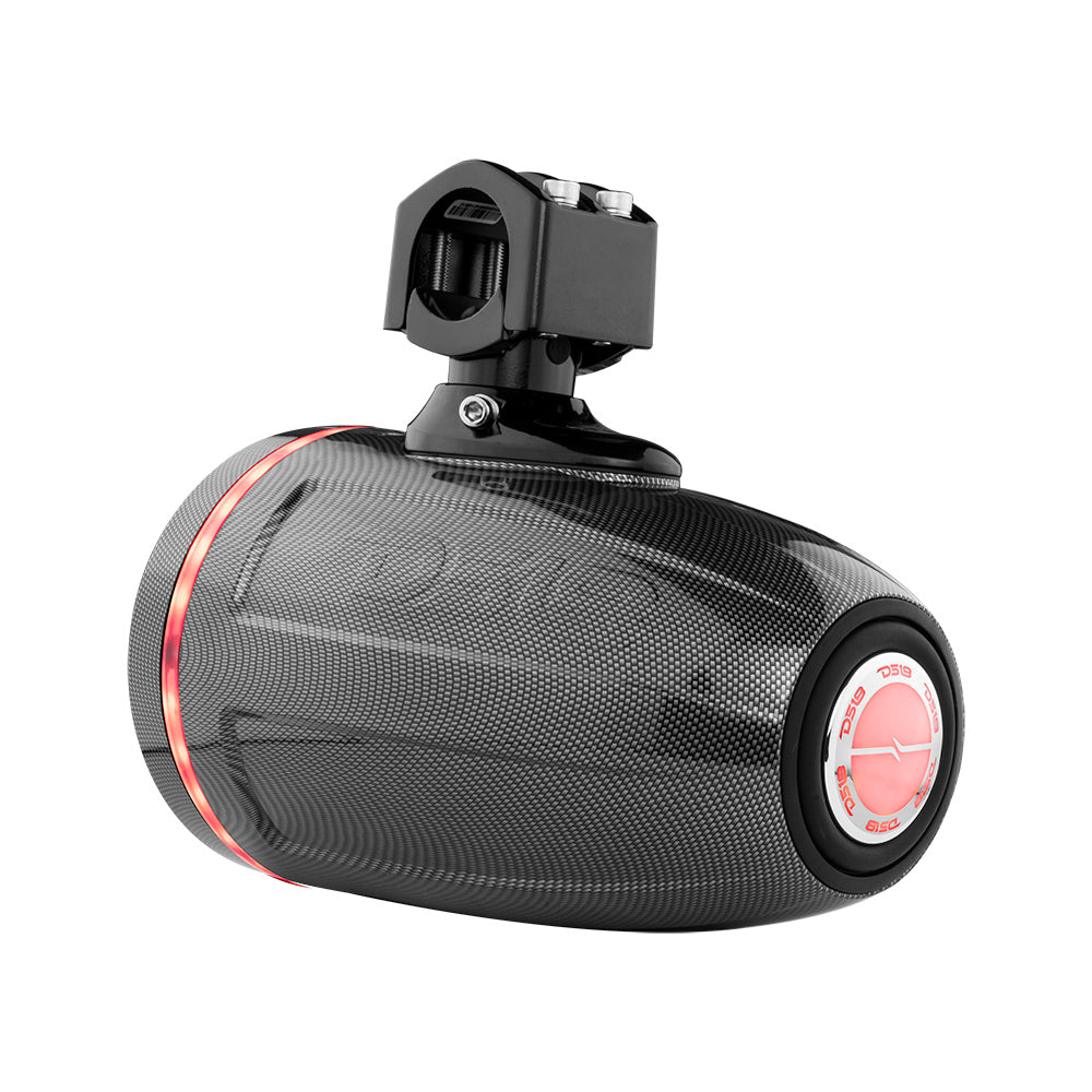 DS18 NXL 6.5" Neodymium Marine and Powersports Towers with Built-in Passive Radiator, 1" Driver and LED RGB Lights 150 Watts Rms -Black Carbon Fiber