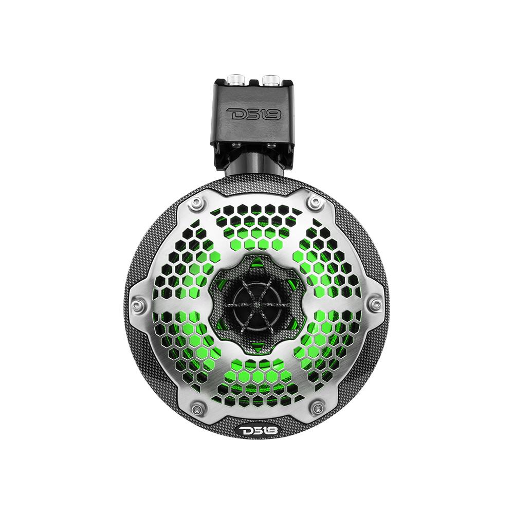 DS18 NXL 6.5" Neodymium Marine and Powersports Towers with Built-in Passive Radiator, 1" Driver and LED RGB Lights 150 Watts Rms -Black Carbon Fiber