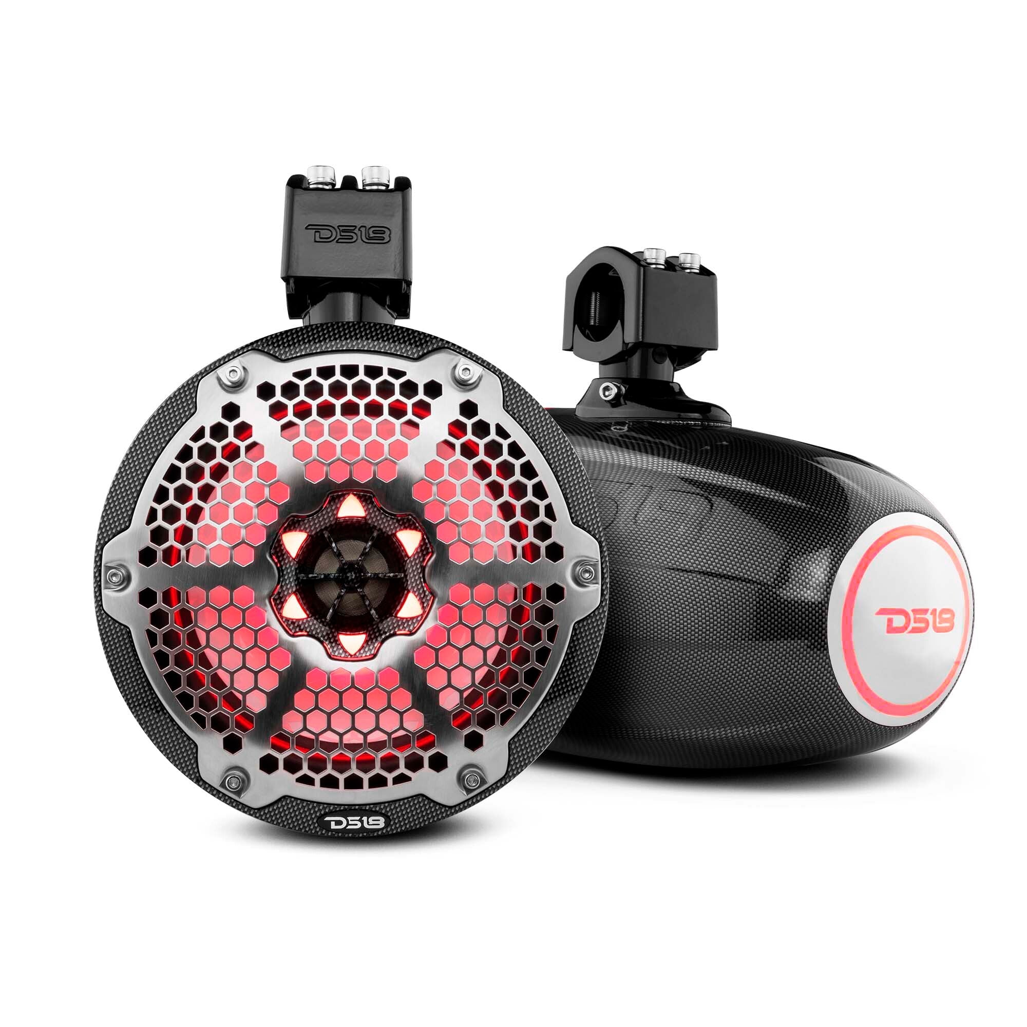DS18 NXL 8" Marine and Powersports Towers LED RGB Lights 125 Watts Rms - Black Carbon Fiber