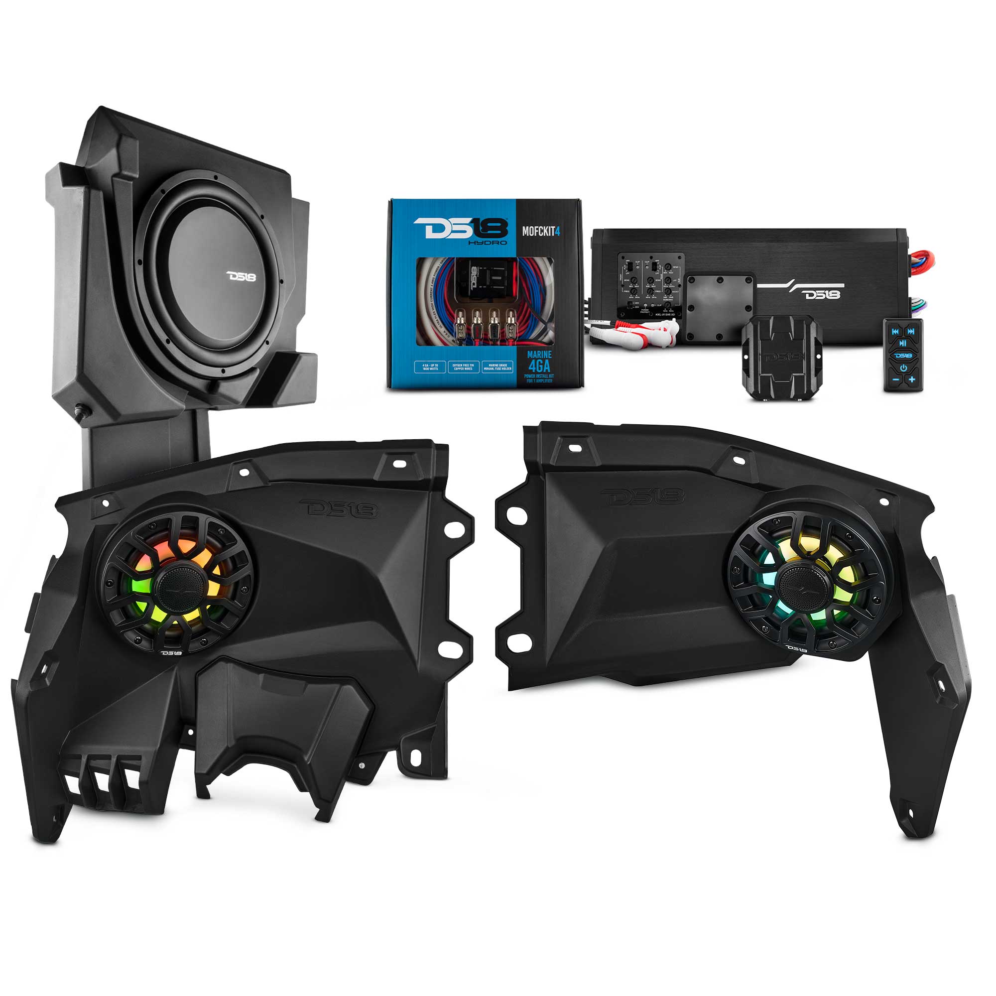 DS18 Can-Am Maverick X3 Stage 2 Dash Panel Speaker Enclosures and Driver Side Under Seat Subwoofer Enclosure - 2800W MAX