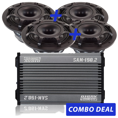 Sundown Audio 4 BPS-6.5" Powersports Speakers & 1 SAM-150.2 Combo Deal 100W RMS