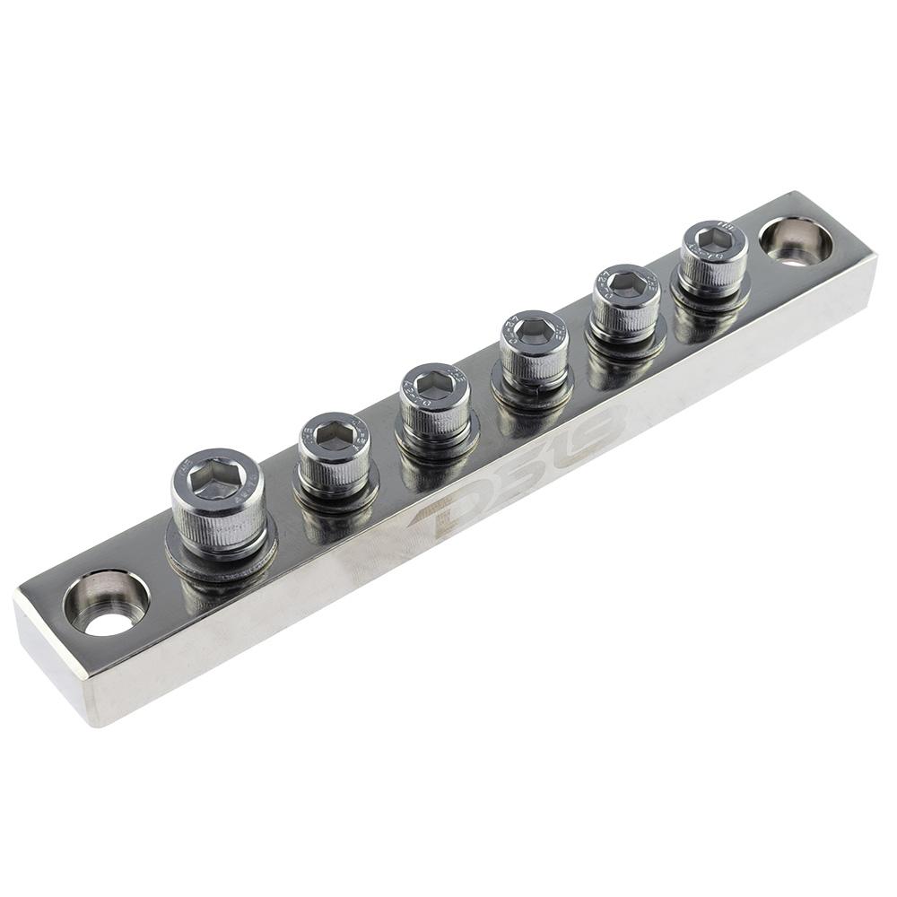DS18 Chrome Plated Distribution Bar Block 1x 1/0-GA and 5 x 2/0-GA Screw Down Type 7" Long