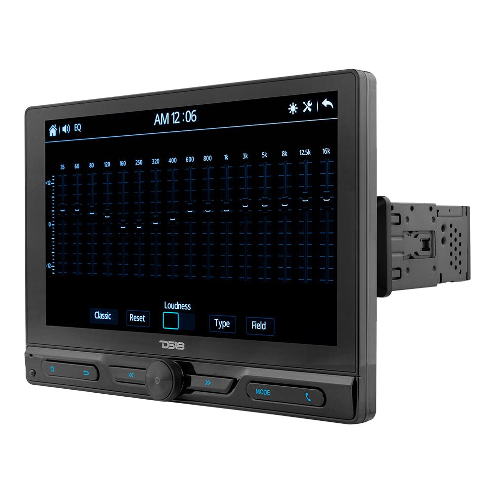 DS18 10.5" Floating Adjustable Modular Touchscreen Mechless Single-DIN Head Unit with Bluetooth, Mirror Link and USB