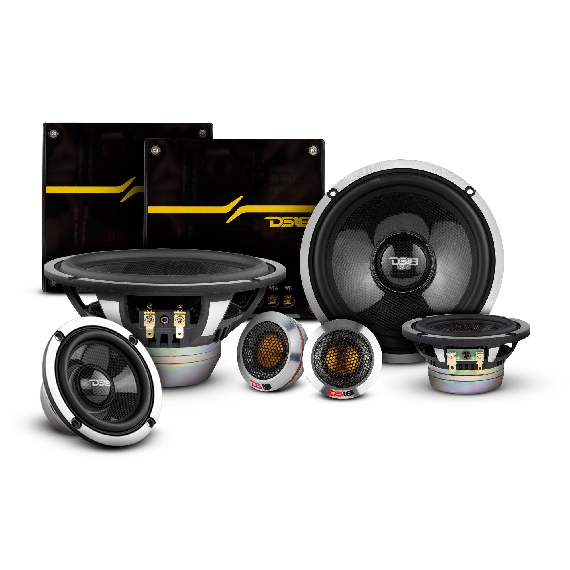 DS18 DX 6.5" 3- Way Neodymium Component Speaker System With Carbon Fiber Cone 290 Watts Rms 4-Ohm