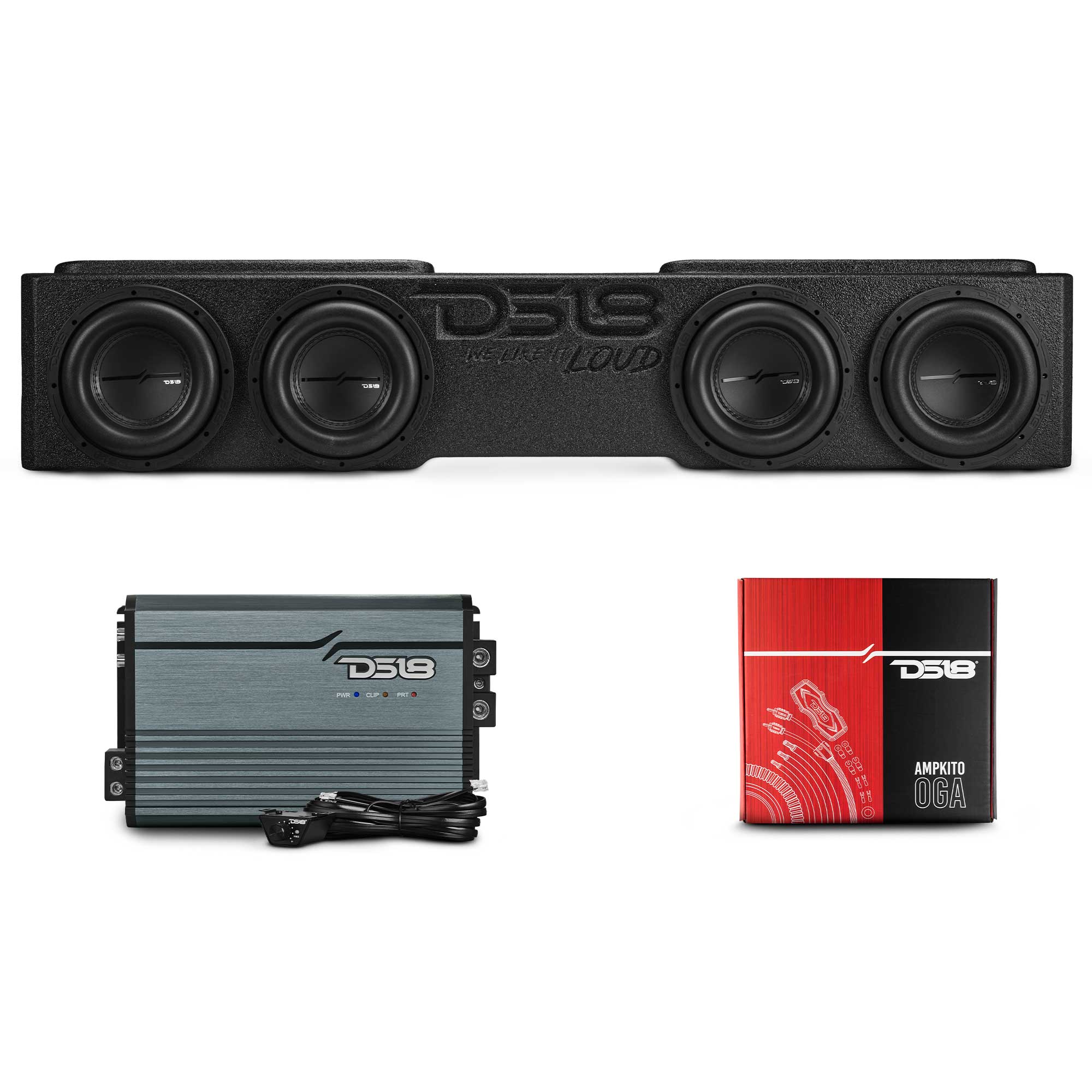 DS18 Loaded 4 x 8" Subwoofer Enclosure for Chevy/GMC Crew Cabs (2007-2026) and Ford F-150/Super Duty Crew Cabs (2009-2026)