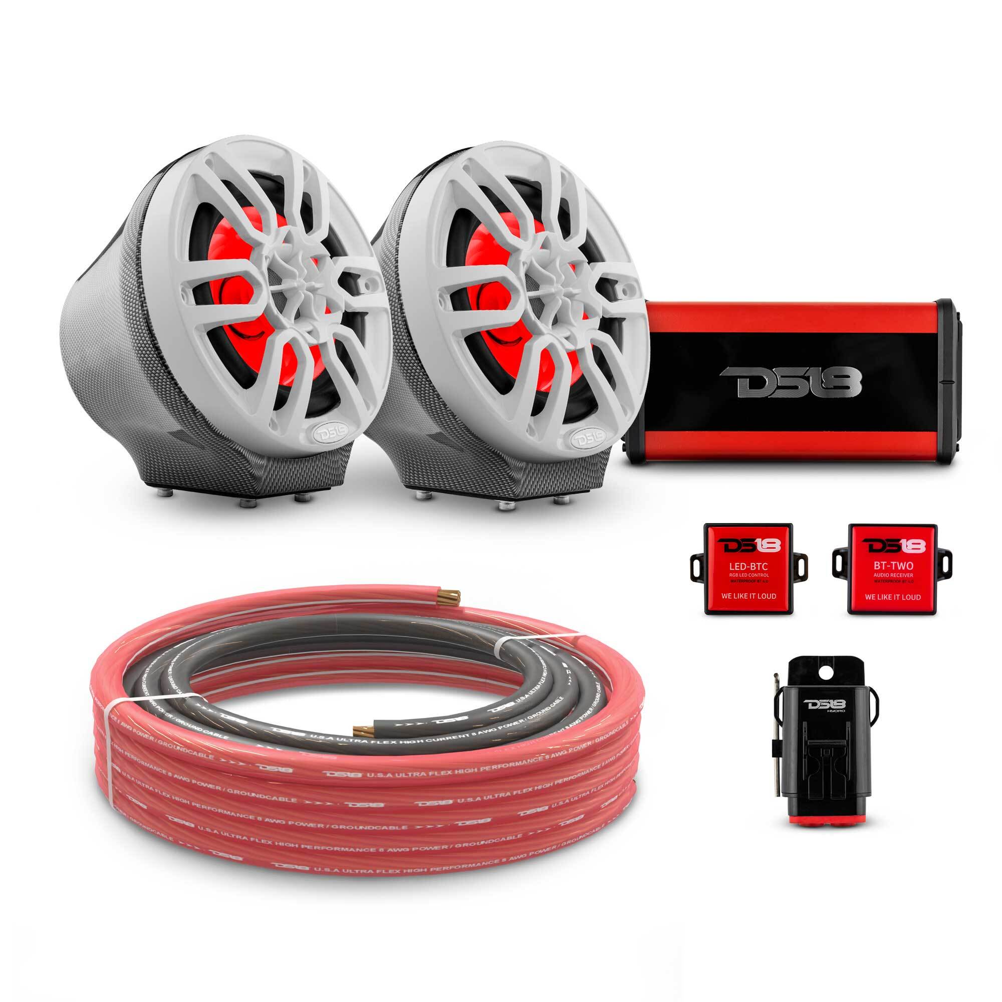 DS18 6.5" Loaded Flat Mount Speaker Pods with Amplifier, Installation Kit and RGB LED Lights, Package for Can-Am Spyder & Ryker