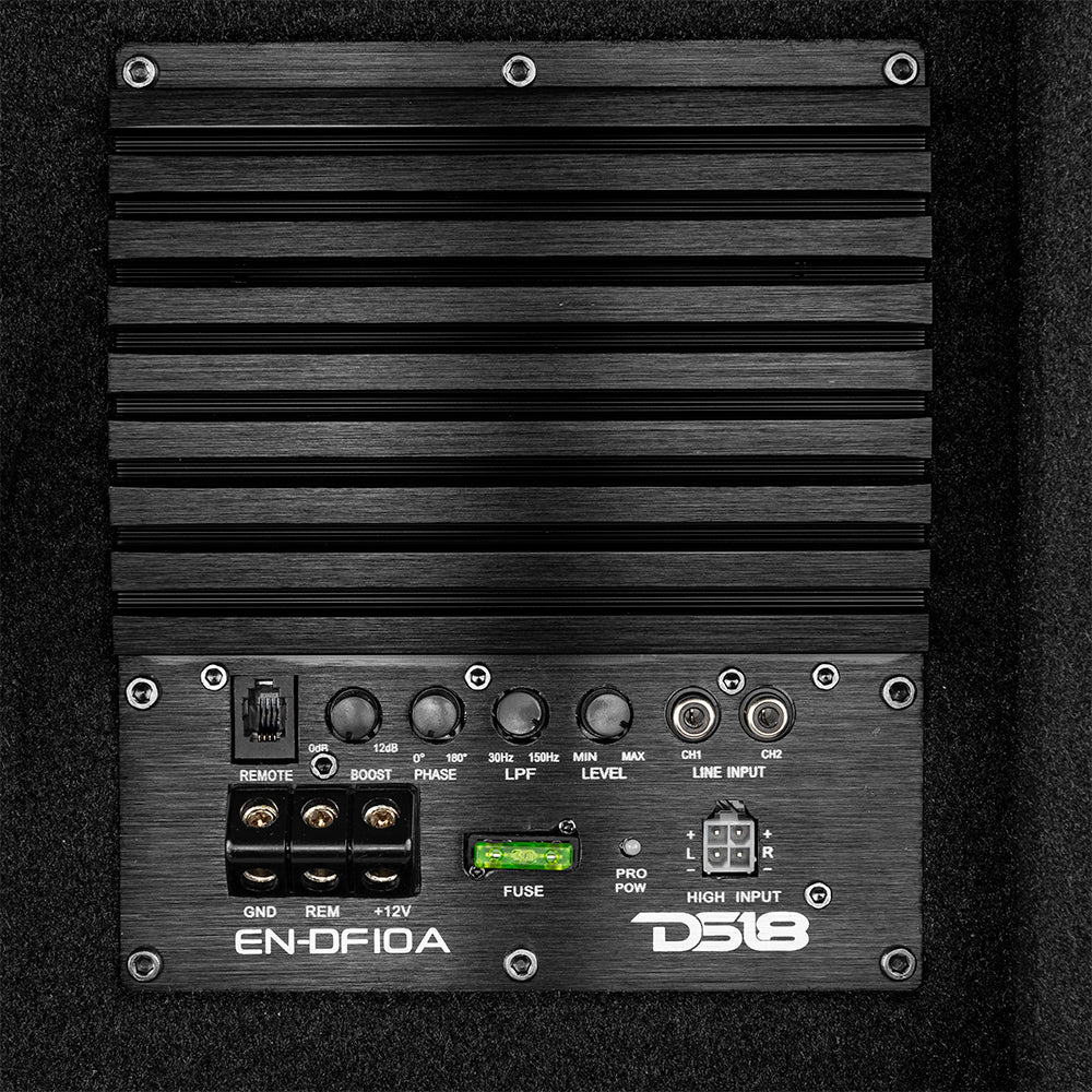 DS18 10" Loaded Amplified Shallow Down Fire Subwoofer Enclosure 250 Watts Rms