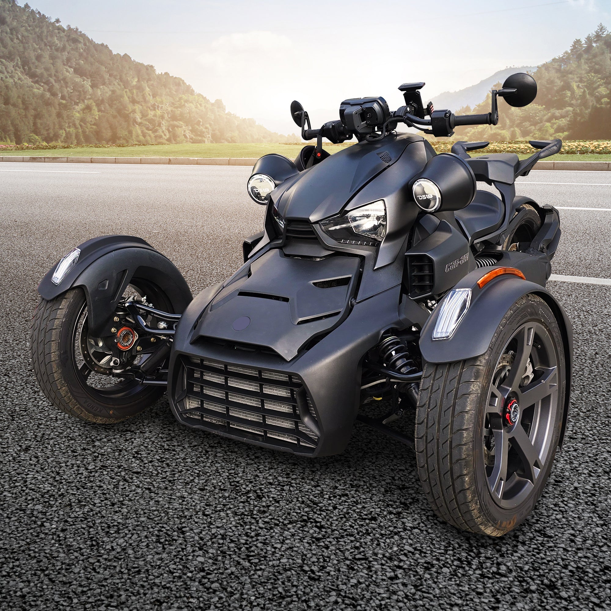 DS18 6.5" Loaded Flat Mount Speaker Pods with Amplifier, Installation Kit and Digital LED Lights, Package for Can-Am Spyder & Ryker