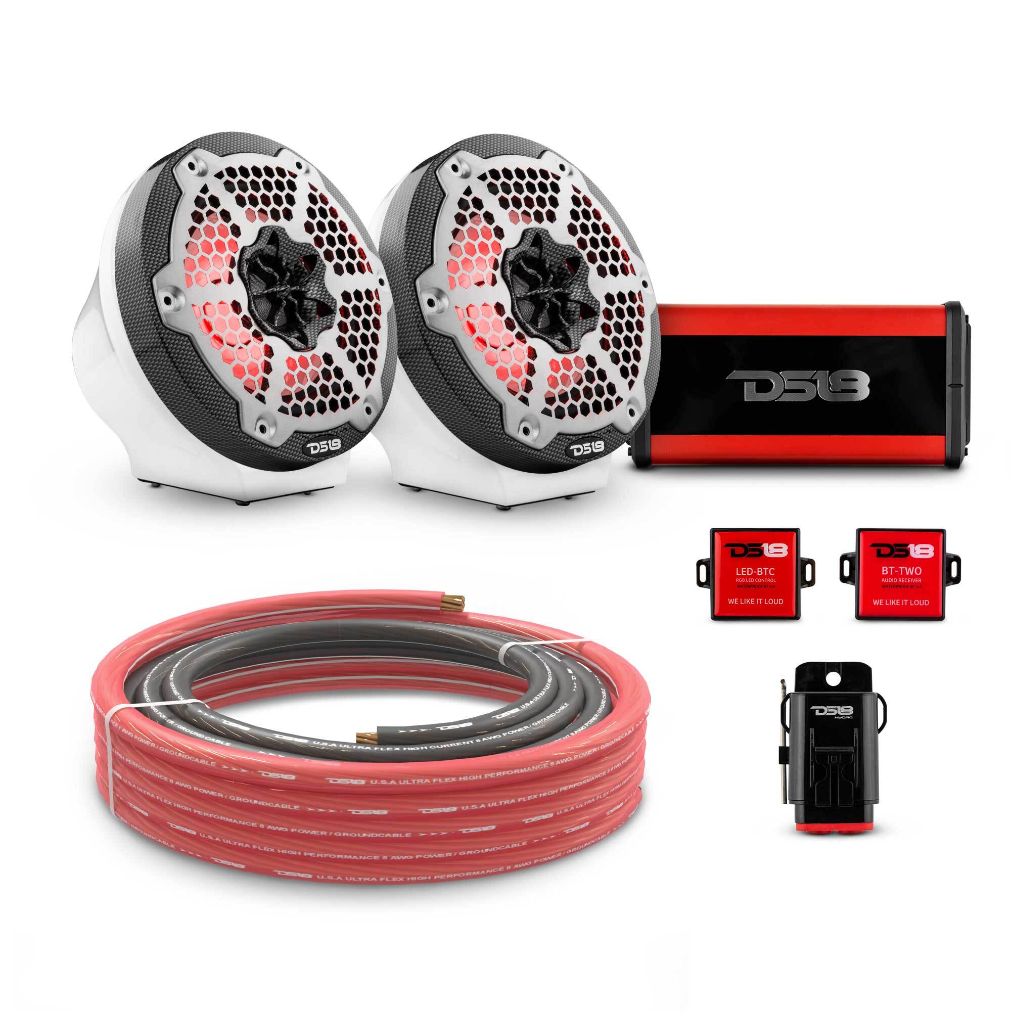 DS18 6.5" Loaded Flat Mount Speaker Pods with Amplifier, Installation Kit and RGB LED Lights, Package for Can-Am Spyder & Ryker