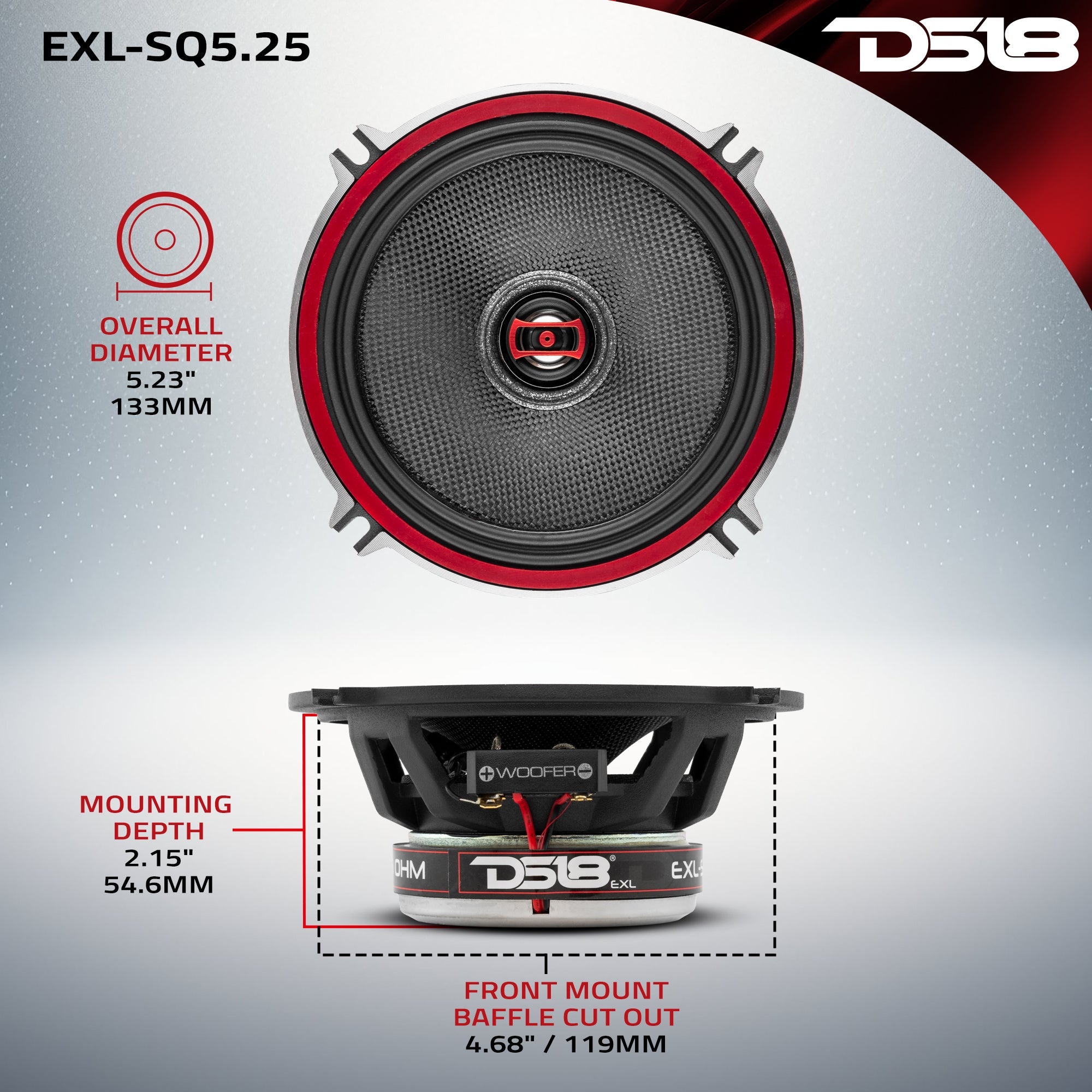 DS18 EXL 5.25" 2-Way Coaxial Speaker with Fiber Glass Cone | 80W RMS 3-Ohm