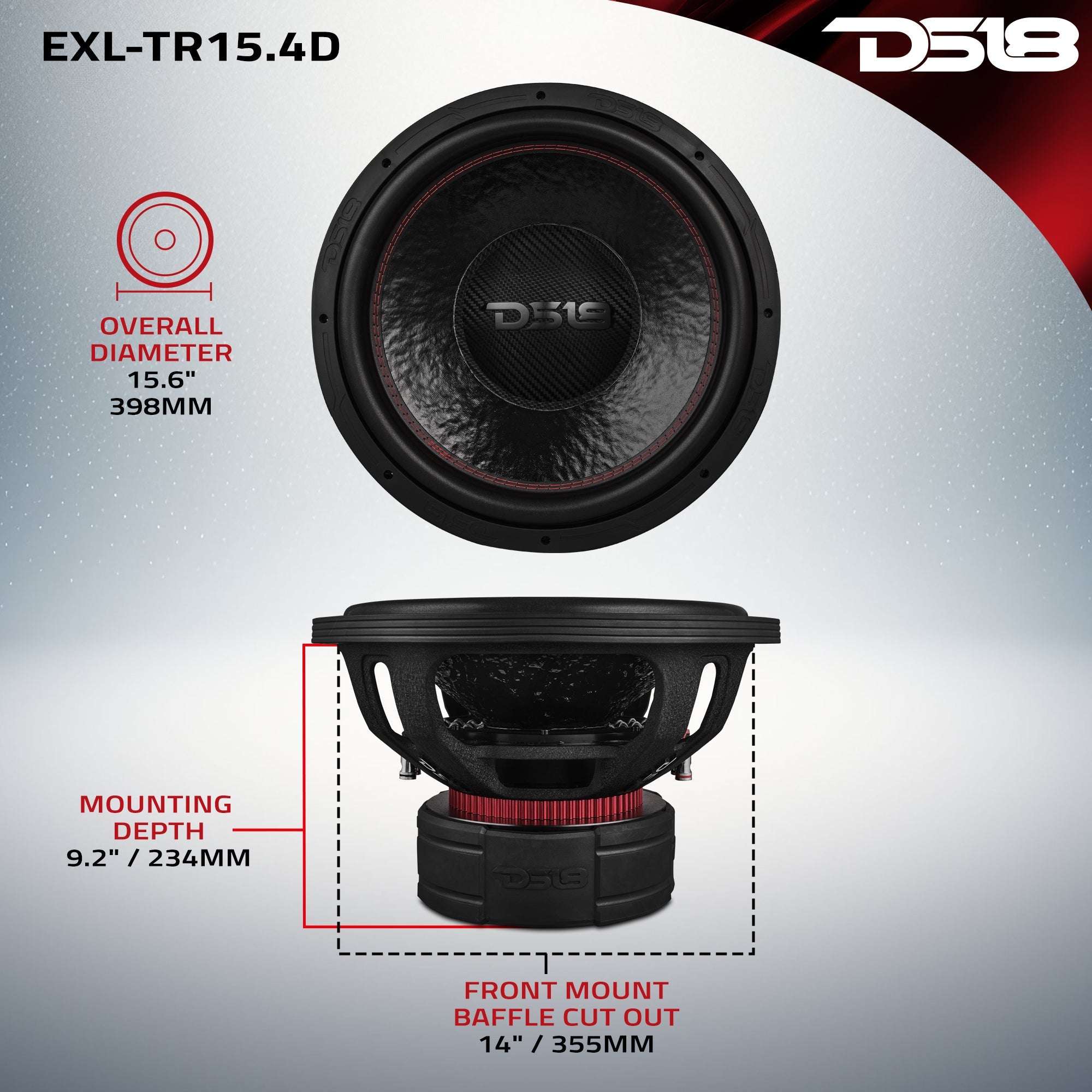 DS18 EXL 15” Subwoofer Triple Stack with Reinforced Cone 2500 Watts RMS 4" Dvc 4-Ohm