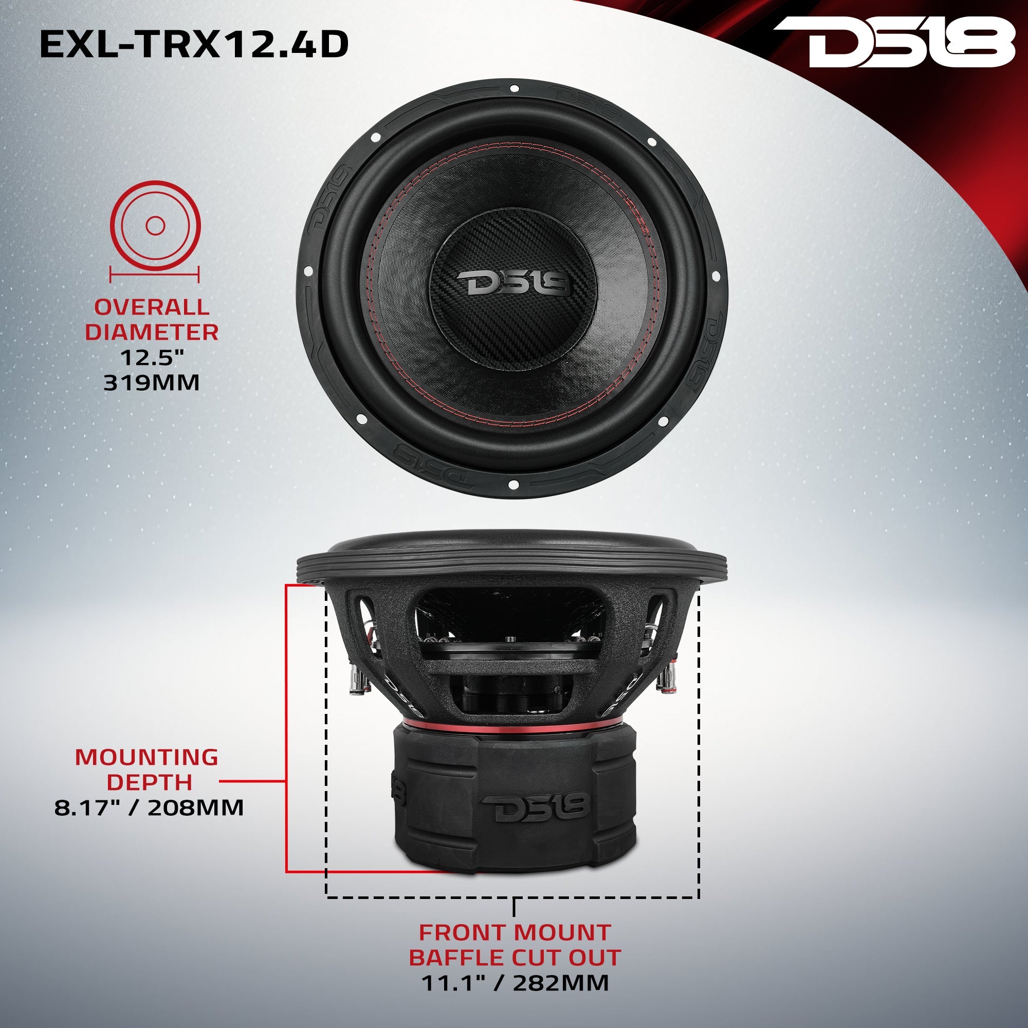 DS18 EXL 12” Subwoofer Triple Stack with Reinforced Cone 2000 Watts RMS 3” Dvc 4-Ohm