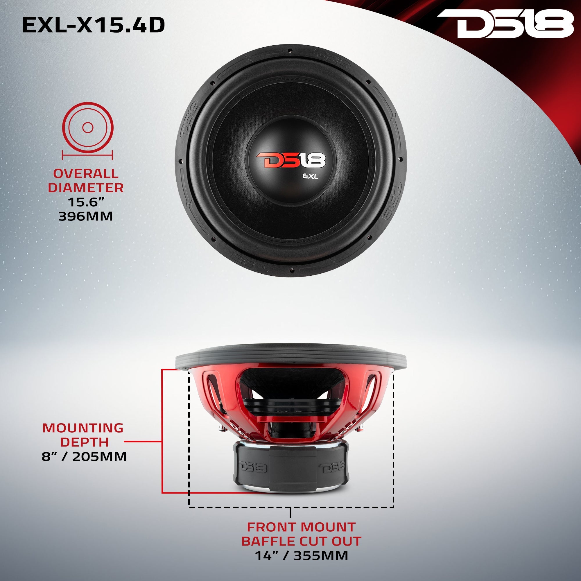 DS18 EXL-X 15" Subwoofer 1250 Watts Rms DVC 4-Ohms