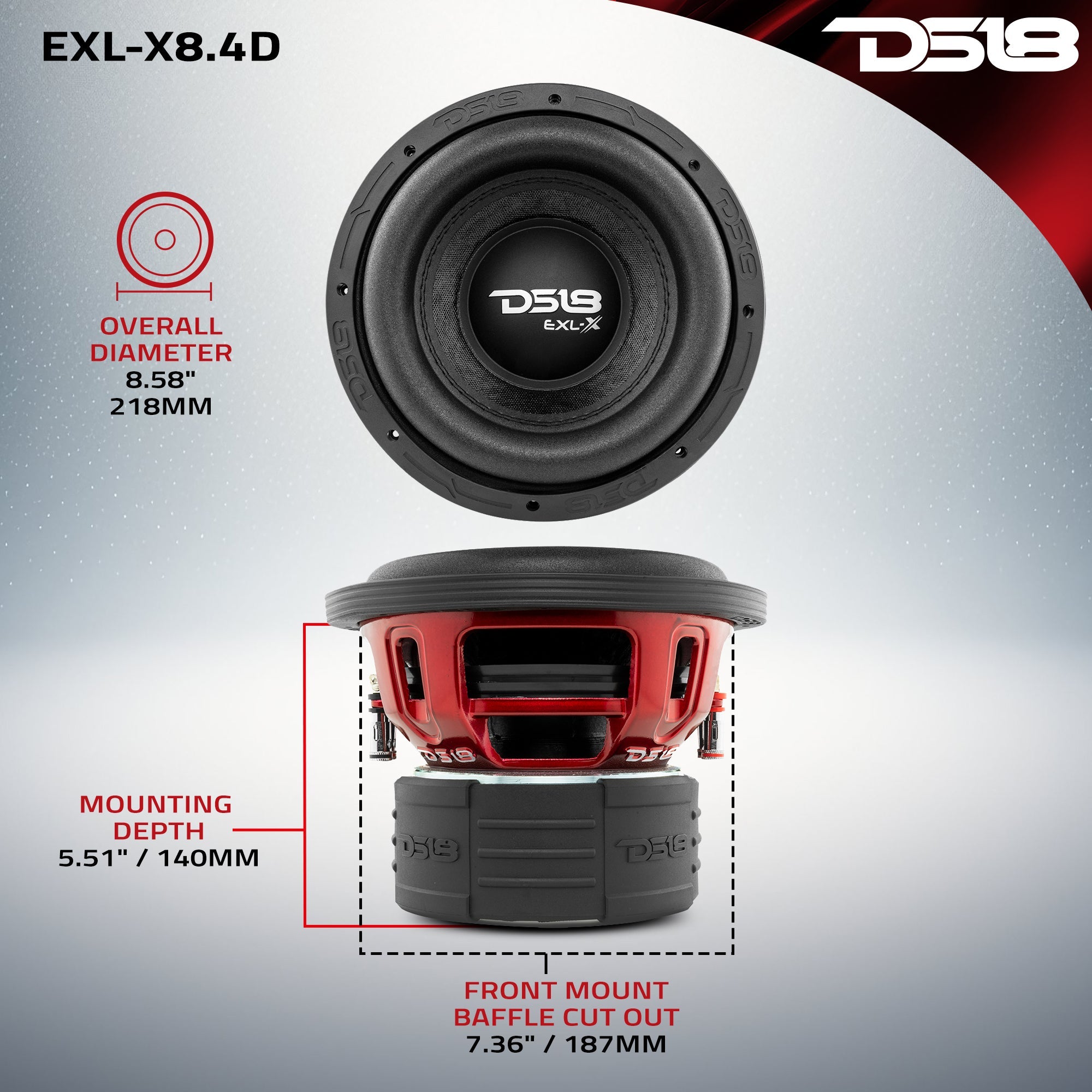 DS18 EXL-X 8" Subwoofer 600 Watts Rms DVC 4-Ohms